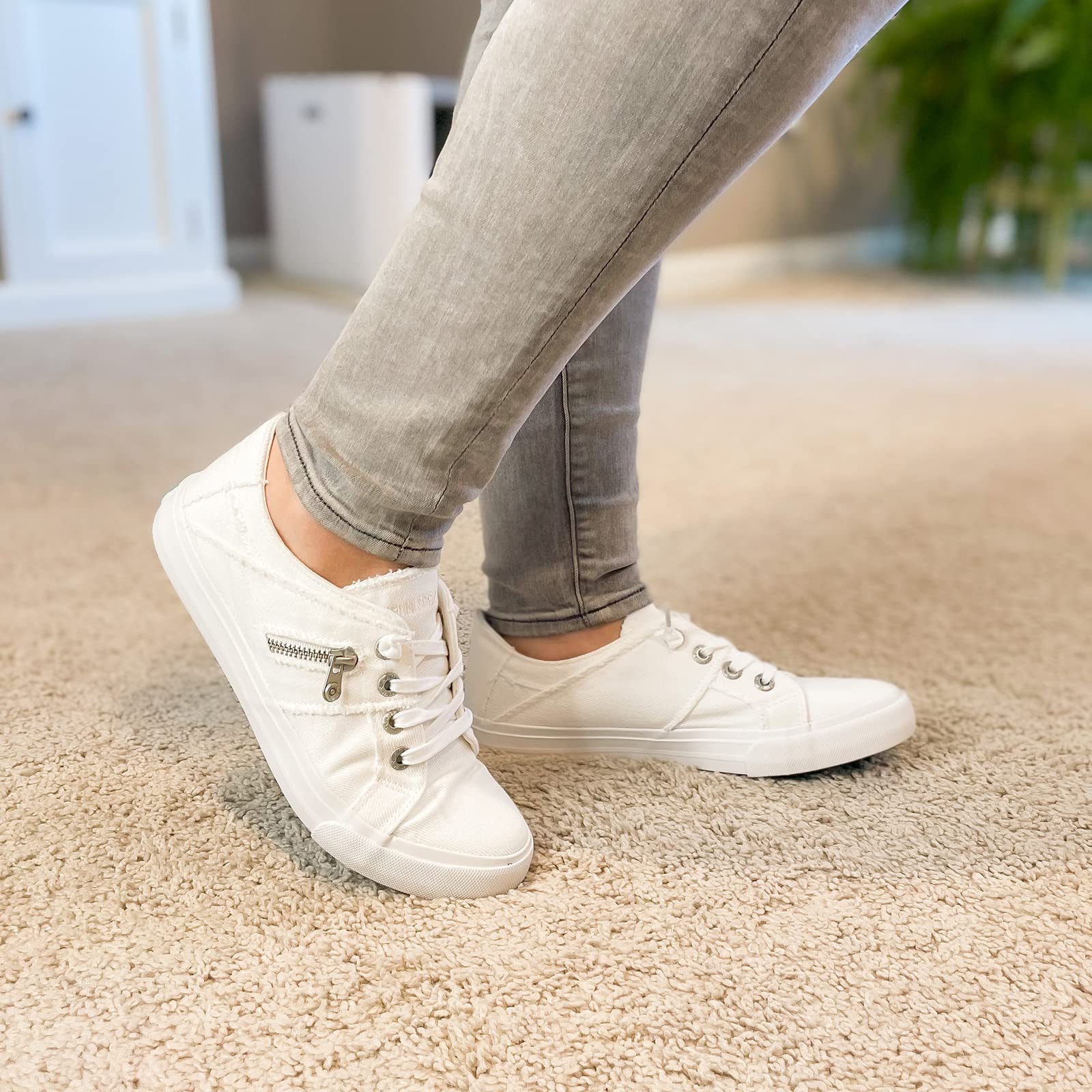 JENN ARDOR Women's Low Top Slip On Canvas Sneakers - Comfortable Lace Up Walking & Running Shoes for Women | Casual Fashion Flats for Work, Gym, Travel & Everyday Wear