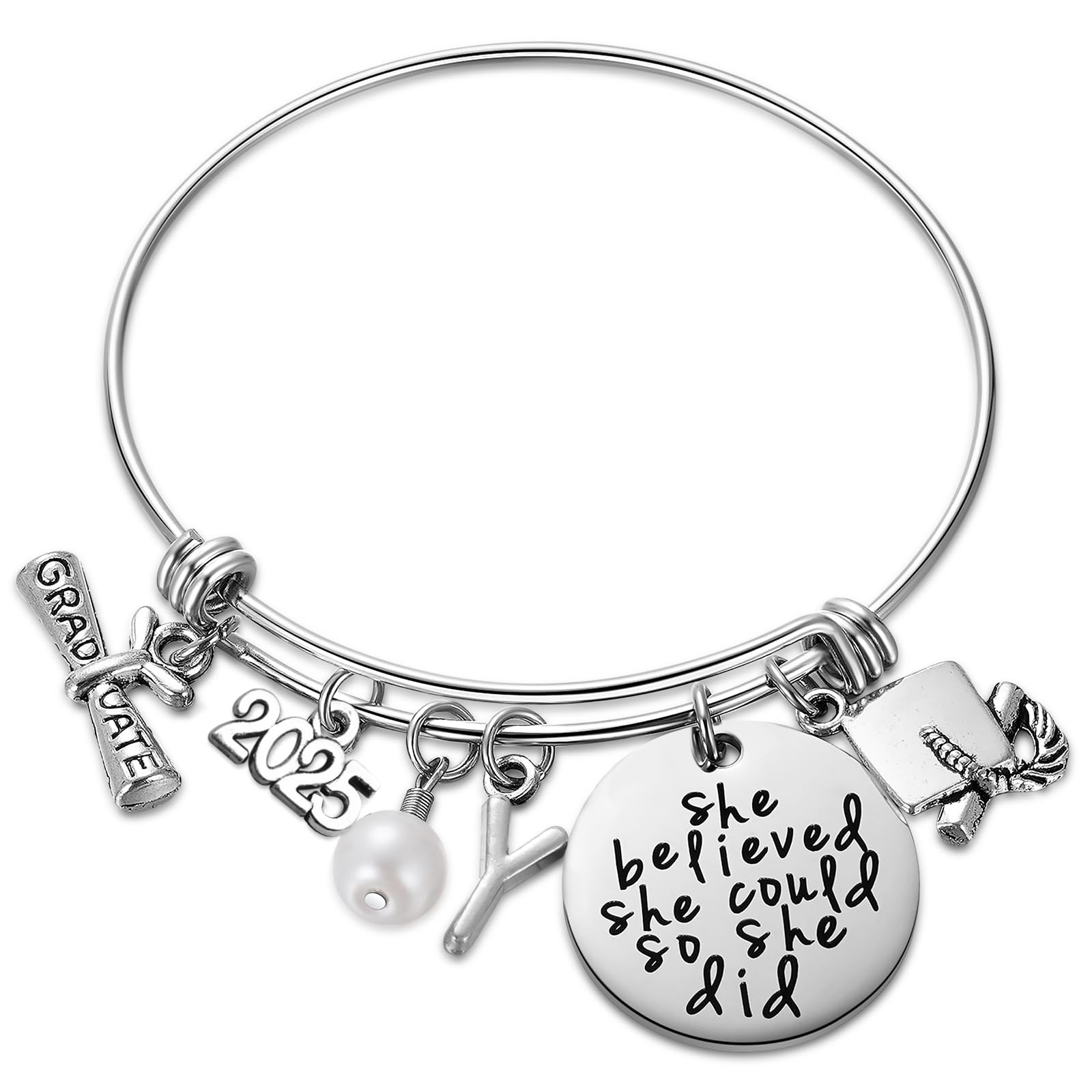 Ukodnus Class of 2025 Graduation Bracelet - Personalized 26 Initial Charm Bracelet for High School & College Seniors - Inspirational Gift for Her - Perfect for Graduation Ceremonies & Milestone Celebrations