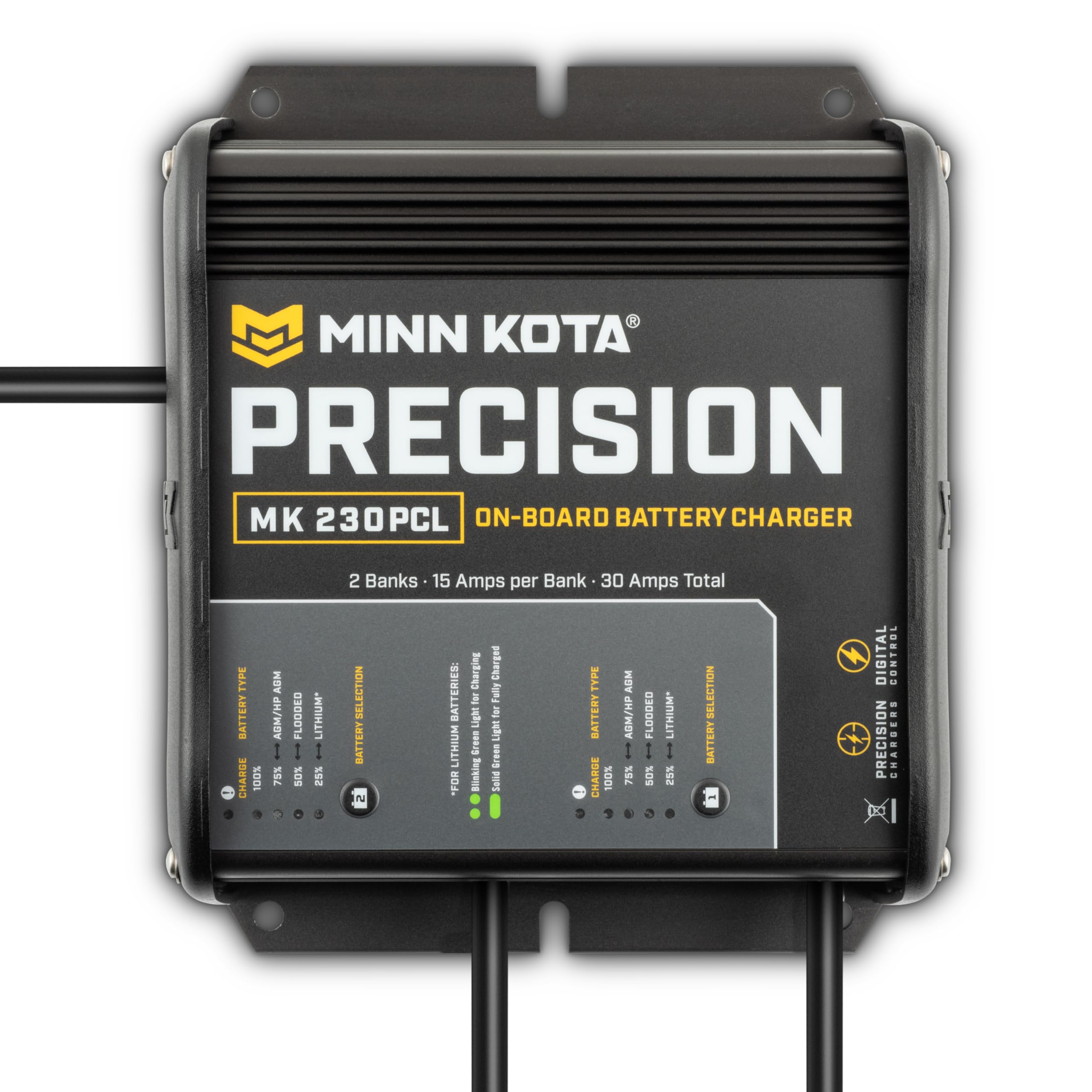 Minn Kota Precision Charger MK 230 PCL - 2 Bank 15 Amp Marine Battery Charger for Boats, RVs & Watercraft | Fast Charging & Waterproof Design