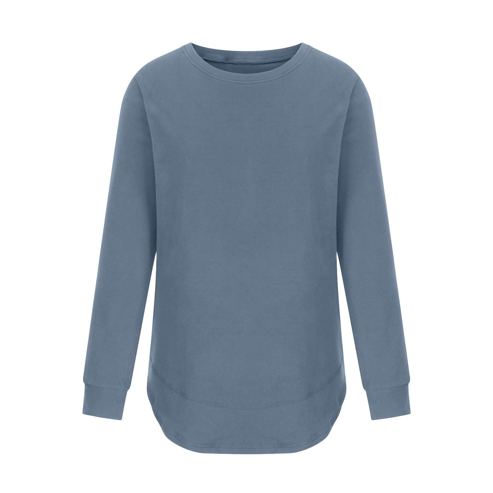 PBNBP Women's Fall Fashion Tops - Long Sleeve Crewneck Tunic Sweatshirts for Leggings | Soft Casual Shirts with Curved Hem | Perfect for Office, Weekend & Layering Outfits