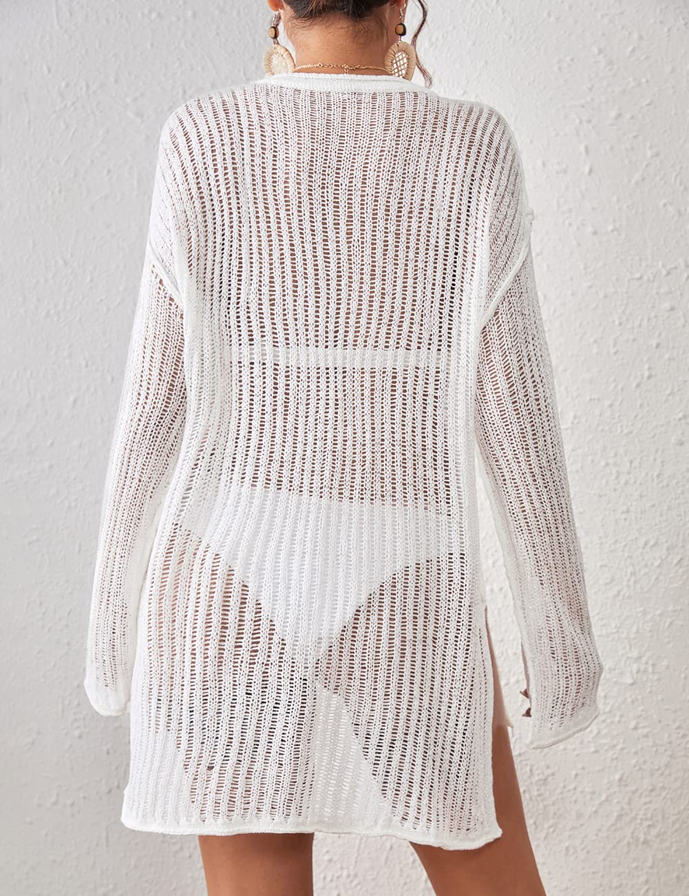 Bsubseach Women's Crochet Cover Up Swimsuit - Long Sleeve Mesh Knit Beach Dress for Vacation & Poolside | Summer 2025 Swimwear Coverup for Beach, Resort & Tropical Getaways