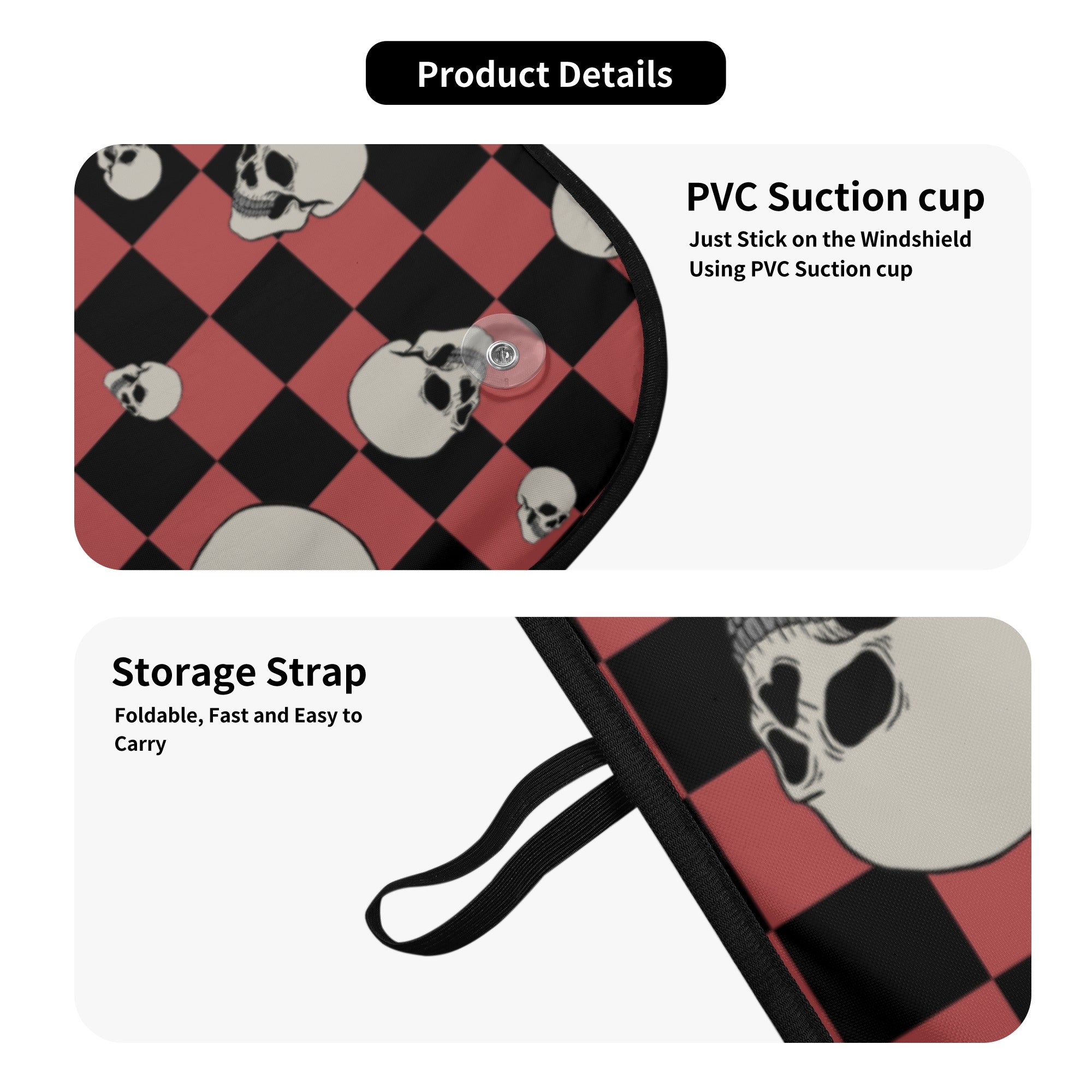 Skull Checkered Pattern Car Windshield Sun Shade - UV Protection & Heat Blocking for Cars, Trucks, SUVs - Perfect for Summer Parking & Vehicle Interior Protection