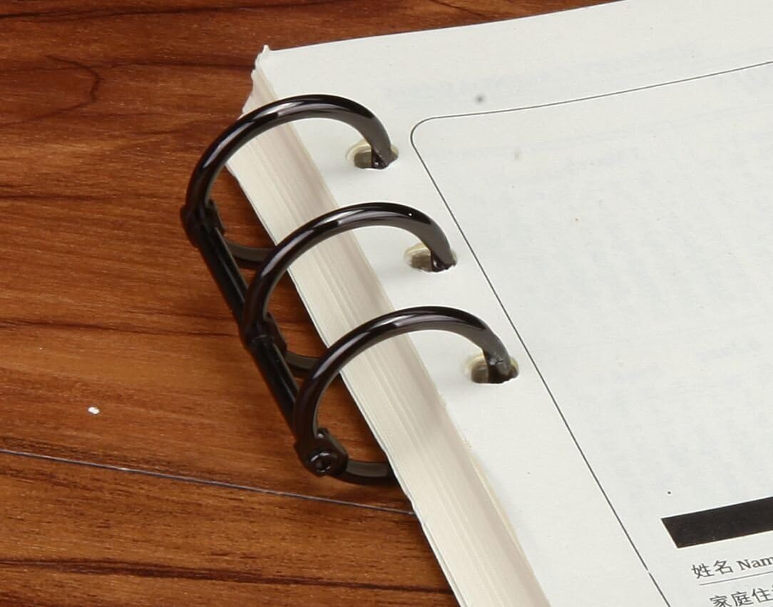 10-Pack Black Metal 3-Ring Binder Spines - 0.75-Inch Diameter Loose Leaf Binder Rings for DIY Photo Albums, Scrapbooks, Calendars & Notebooks - Durable Bookbinding Supplies for Office, School & Craft Projects