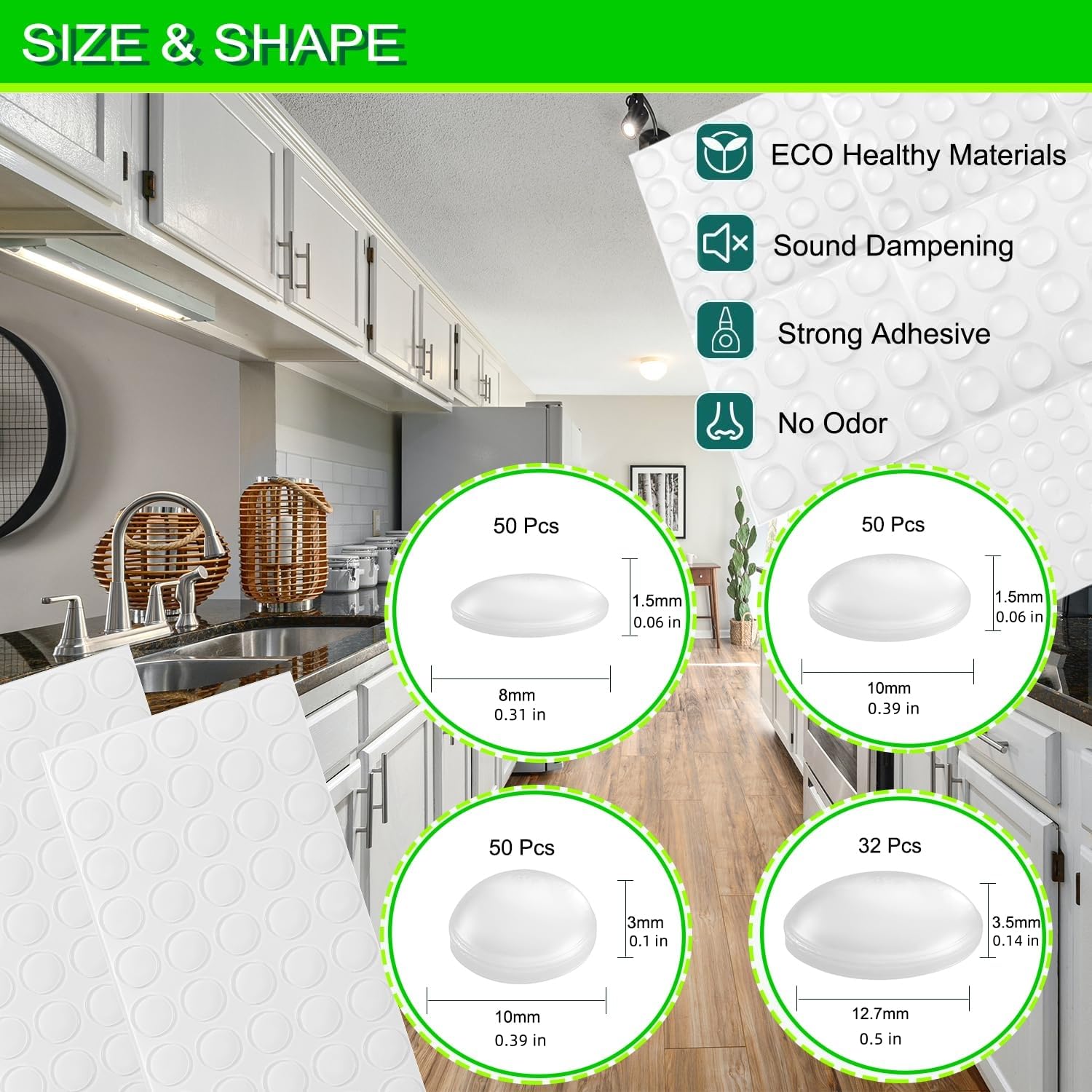 Furnigear 182PCS Clear Self-Adhesive Rubber Cabinet Bumpers - Soft Silicone Door Stoppers for Noise Reduction, Durable Furniture Protectors - Perfect for Kitchen Cabinets, Drawers, Wardrobes and Office Furniture