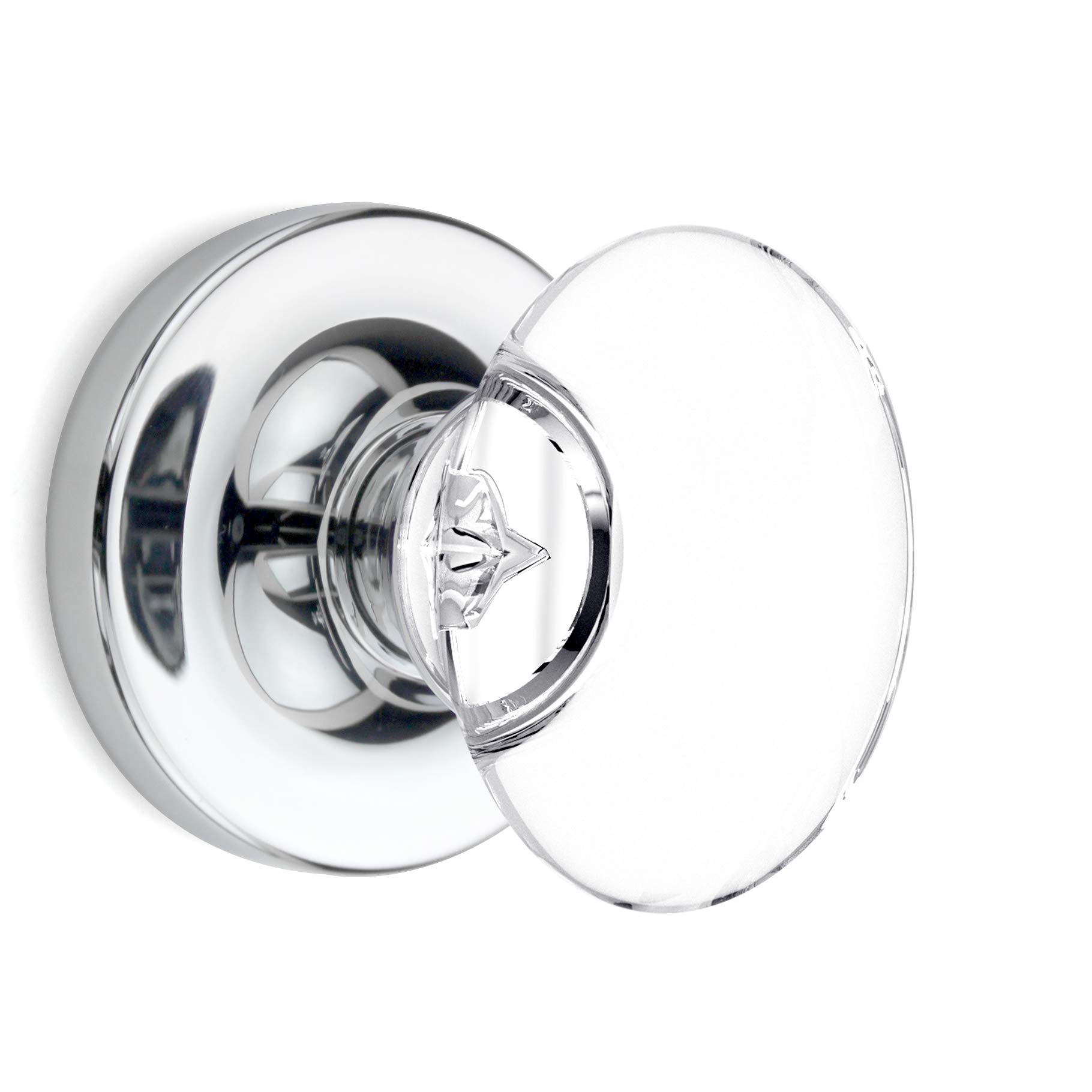 (3 Pack) Chrome Privacy Oval Egg Crystal Door Knobs with Round Rosette - Elegant Cabinet & Drawer Hardware for Bedroom, Bathroom, Closet