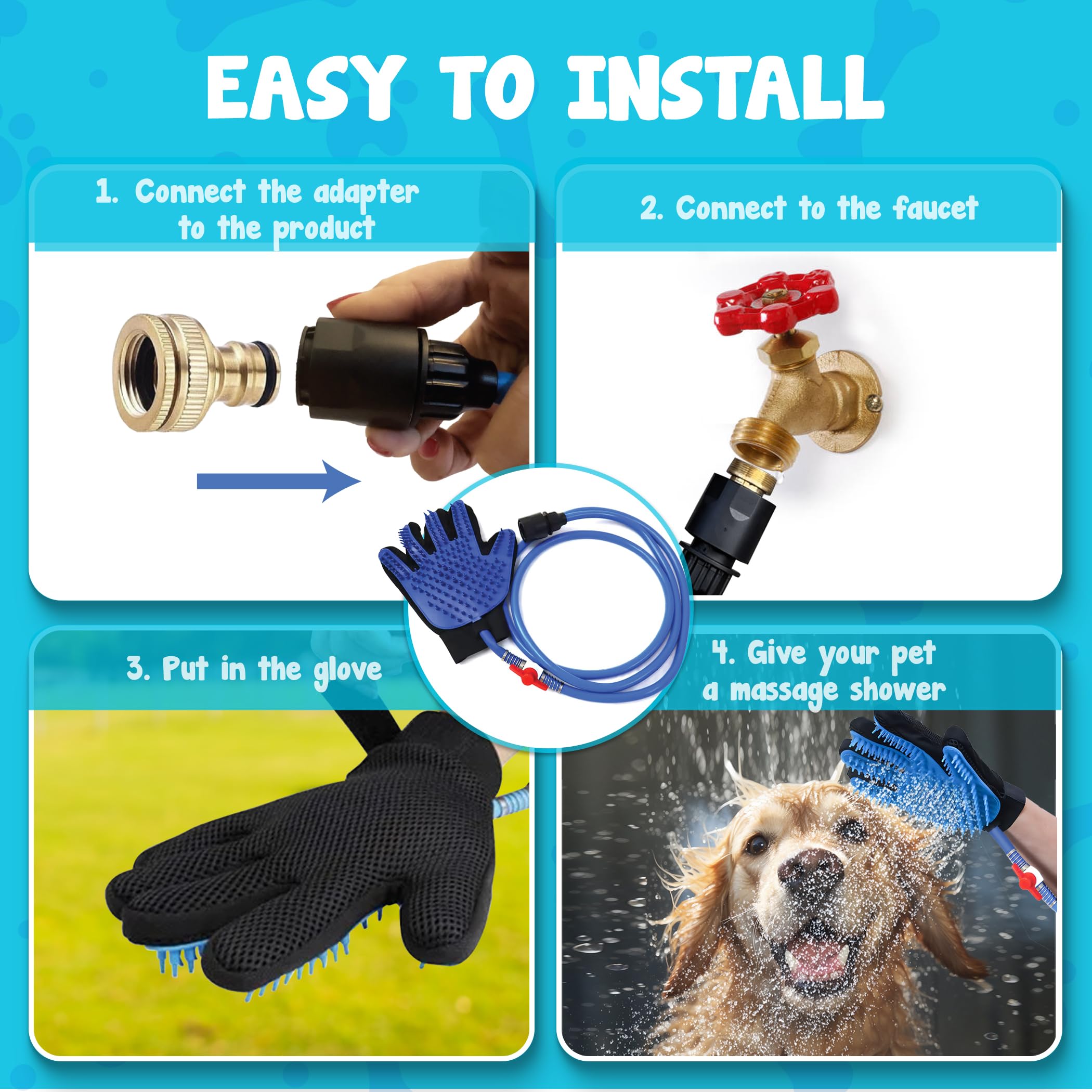 Dog Bath Brush Sprayer Glove and Scrubber Tool | Pet Grooming Supplies for Long & Short Hair Dogs | Waterproof Bathing Gloves for Dogs | Perfect Easter Gift for Dog Owners & Lovers | Use During Bath Time for Gentle Cleaning & Massage