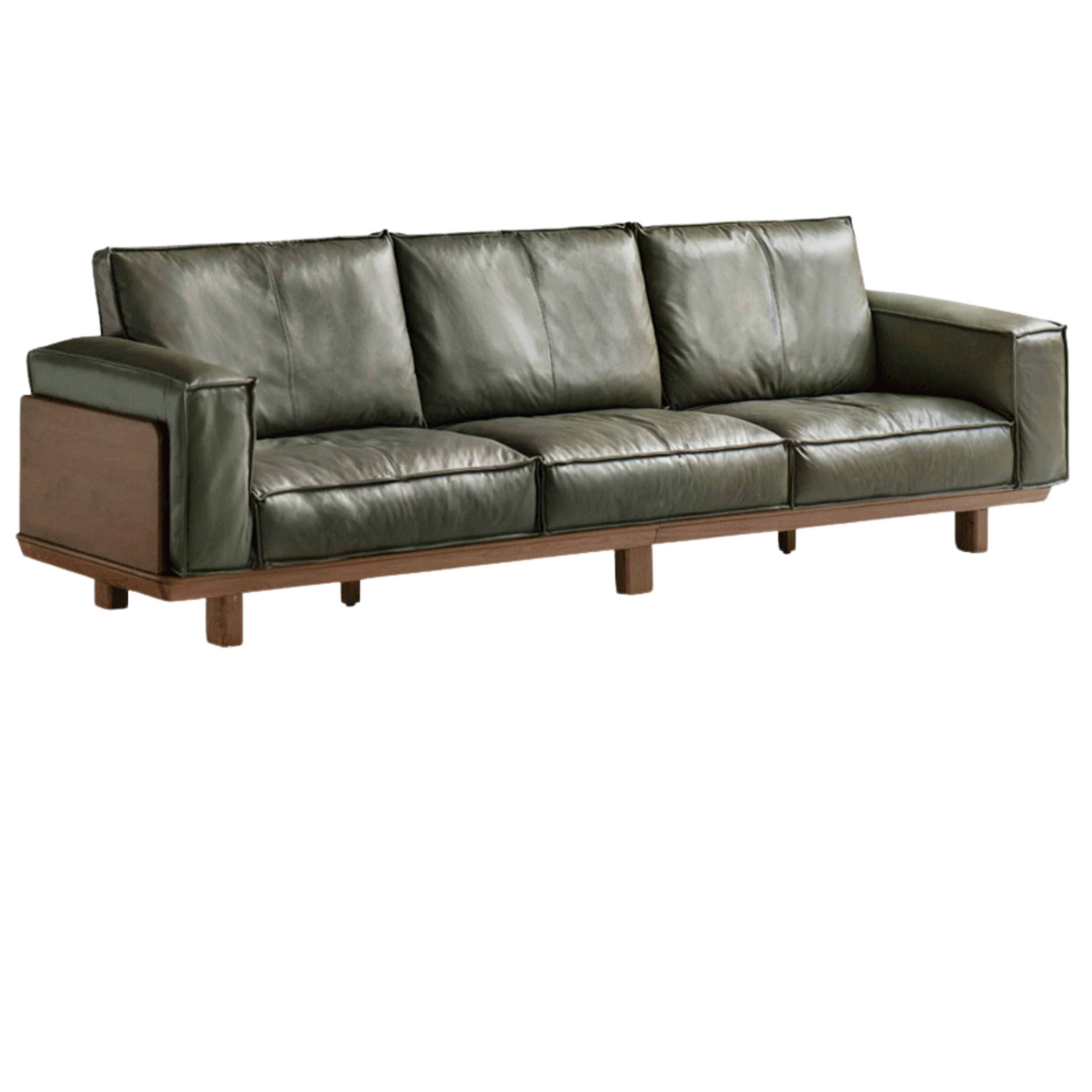 Premium Black Walnut Solid Wood Leather Sofa - Handcrafted Luxury Sofa for Living Room, Office & Lounge - Durable & Stylish Modern Furniture for Home Decor