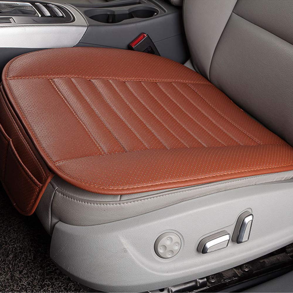 Breathable PU Leather Bamboo Charcoal Car Seat Cushion - Mochalight Auto Seat Cover Pad for Cars, Office Chairs & Vehicles (Black/Orange) | Comfortable Driving & Work Support