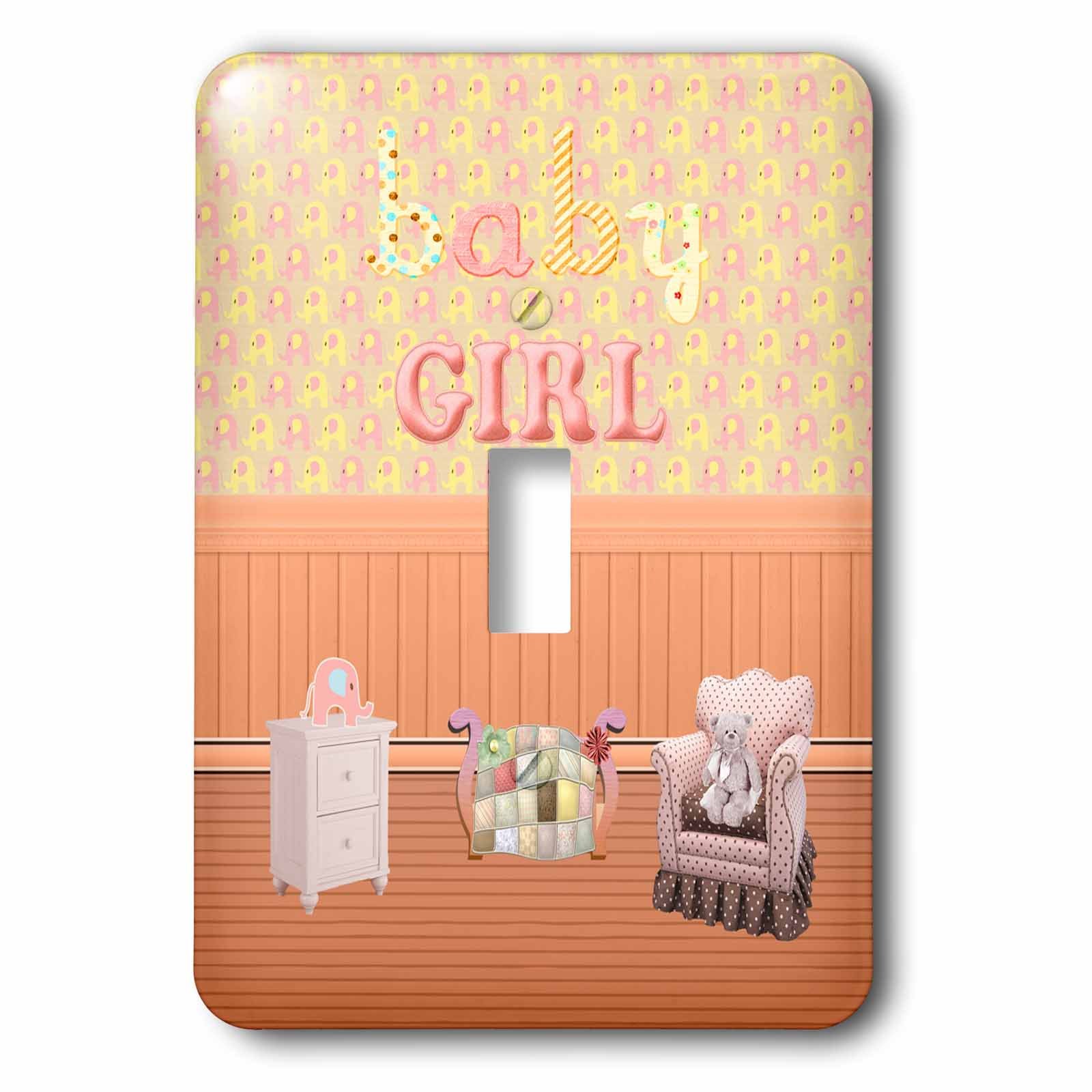 3D Rose Beautiful Girl Room Decor - Quilt on Bed, Bear on Chair, Elephant on Dresser Toggle Switch Plate Cover - Perfect for Kids Bedroom, Nursery, or Playroom Decoration