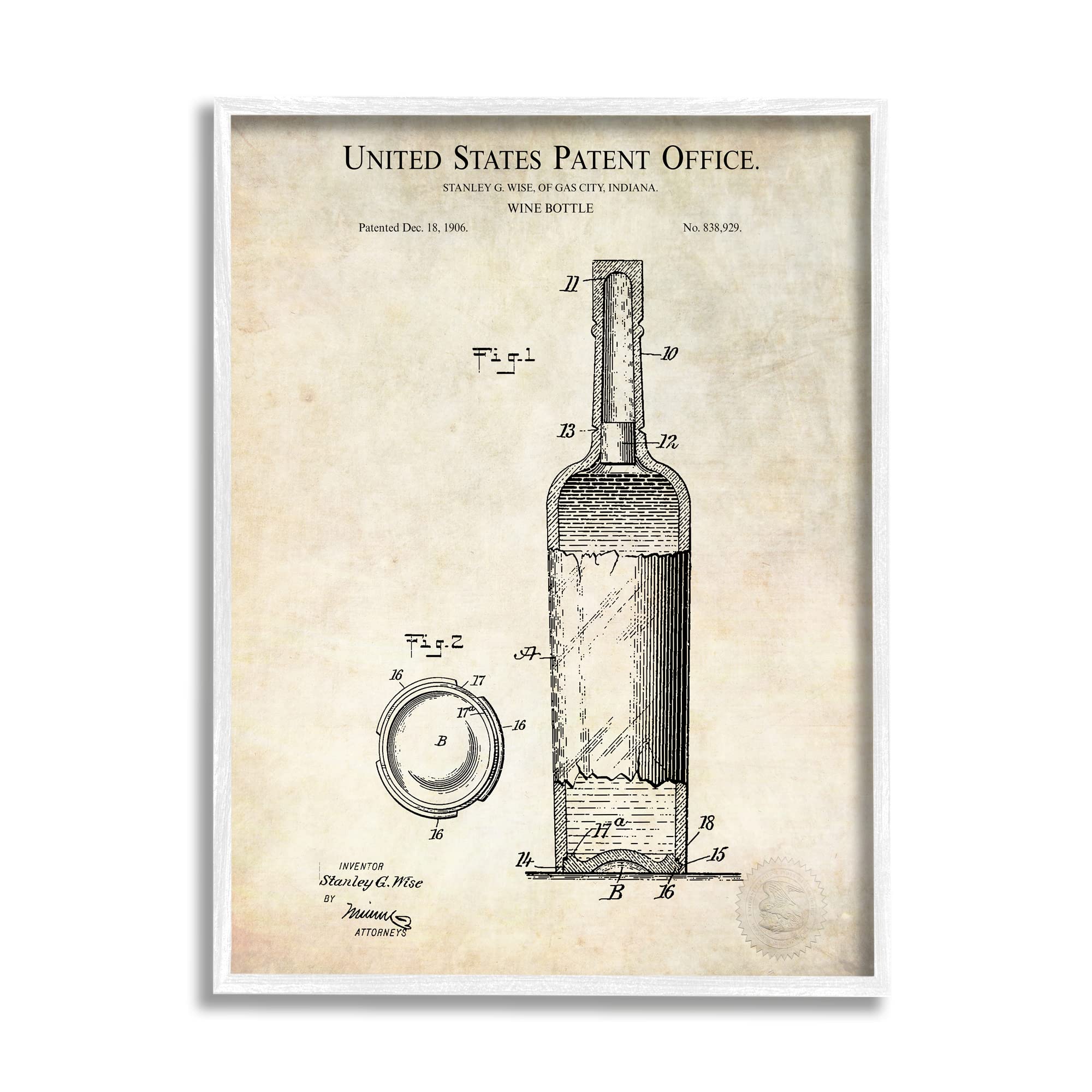 Stupell Industries Patent Text Detailed Wine Bottle Diagram Drawing by Karl Hronek - Perfect for Wine Enthusiasts, Home Bars & Kitchen Decor