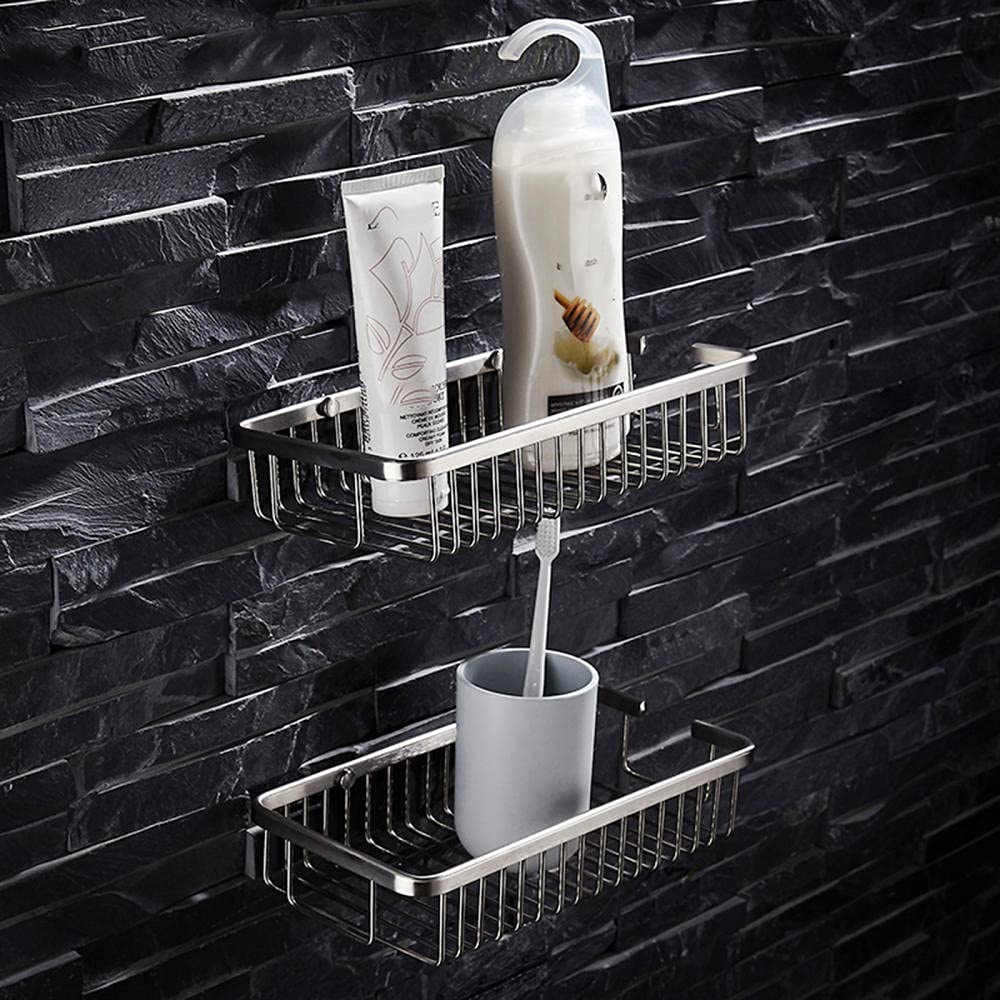 Stainless Steel Shower Caddy - No Drill Self-Adhesive Bathroom Shelf Organizer, 2-Tier Rustproof Wall Mounted Shower Storage for Toiletries & Bath Accessories - Perfect for Small Bathrooms & Apartment Showers (Silver)