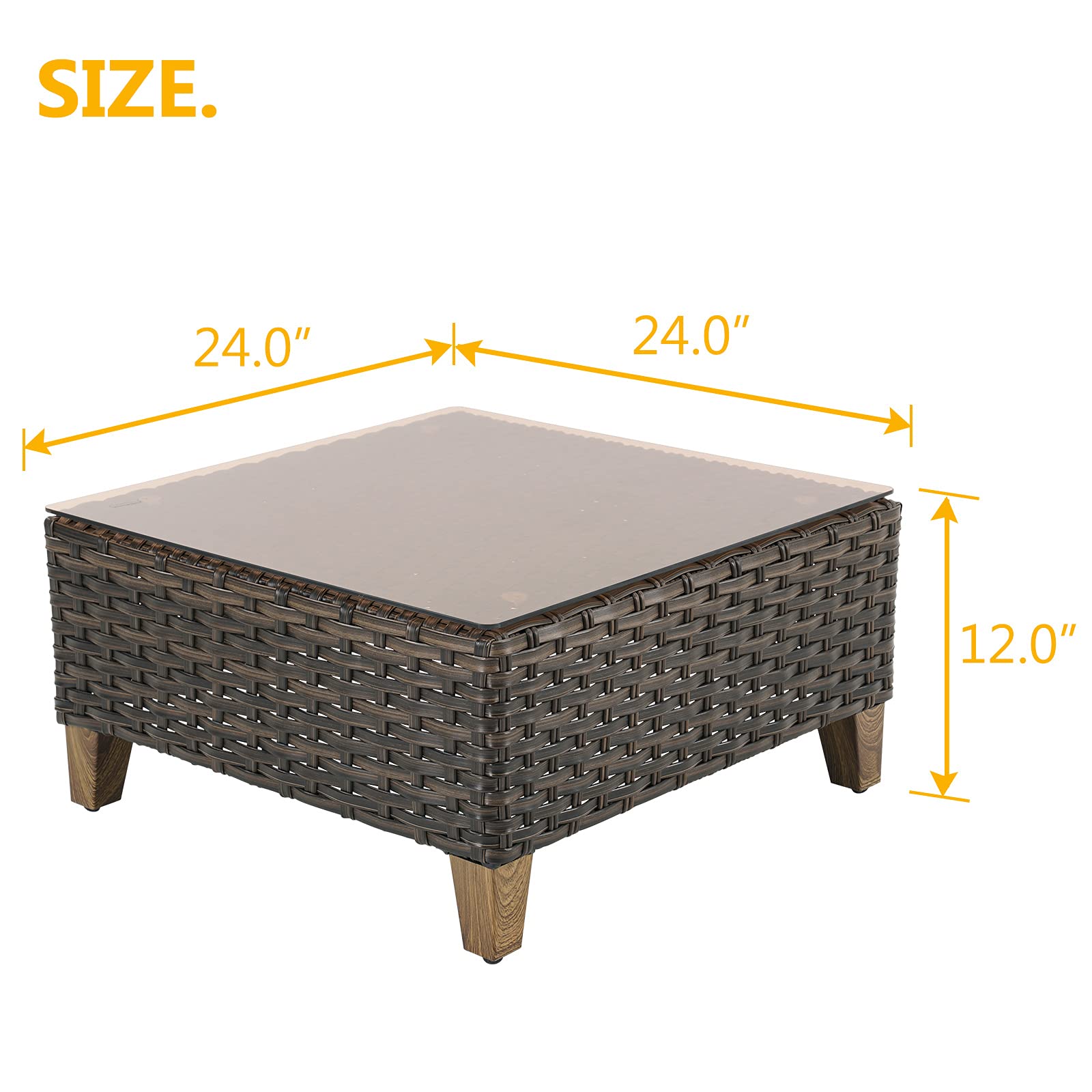 Premium Wicker Patio Coffee Table with Tempered Glass Top - Outdoor Furniture Set for Garden, Poolside & Backyard Relaxation