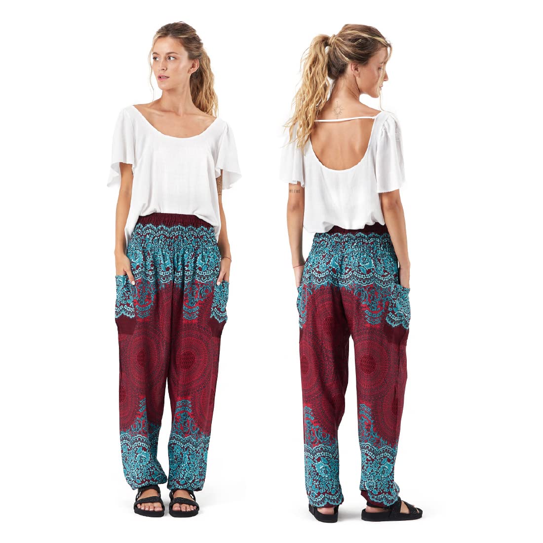 Happy Trunks Harem Pants for Women - Soft Yoga Pants with Pockets (S-XXL) | Boho Hippie Clothes | Beach Lounge Wear | Perfect for Yoga, Travel & Casual Outfits
