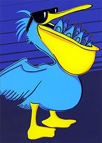 Avanti Press Blue Pelican Holding Beer Bottles - Funny Birthday Card for Men & Women - Perfect for Humorous Celebrations & Gag Gifts