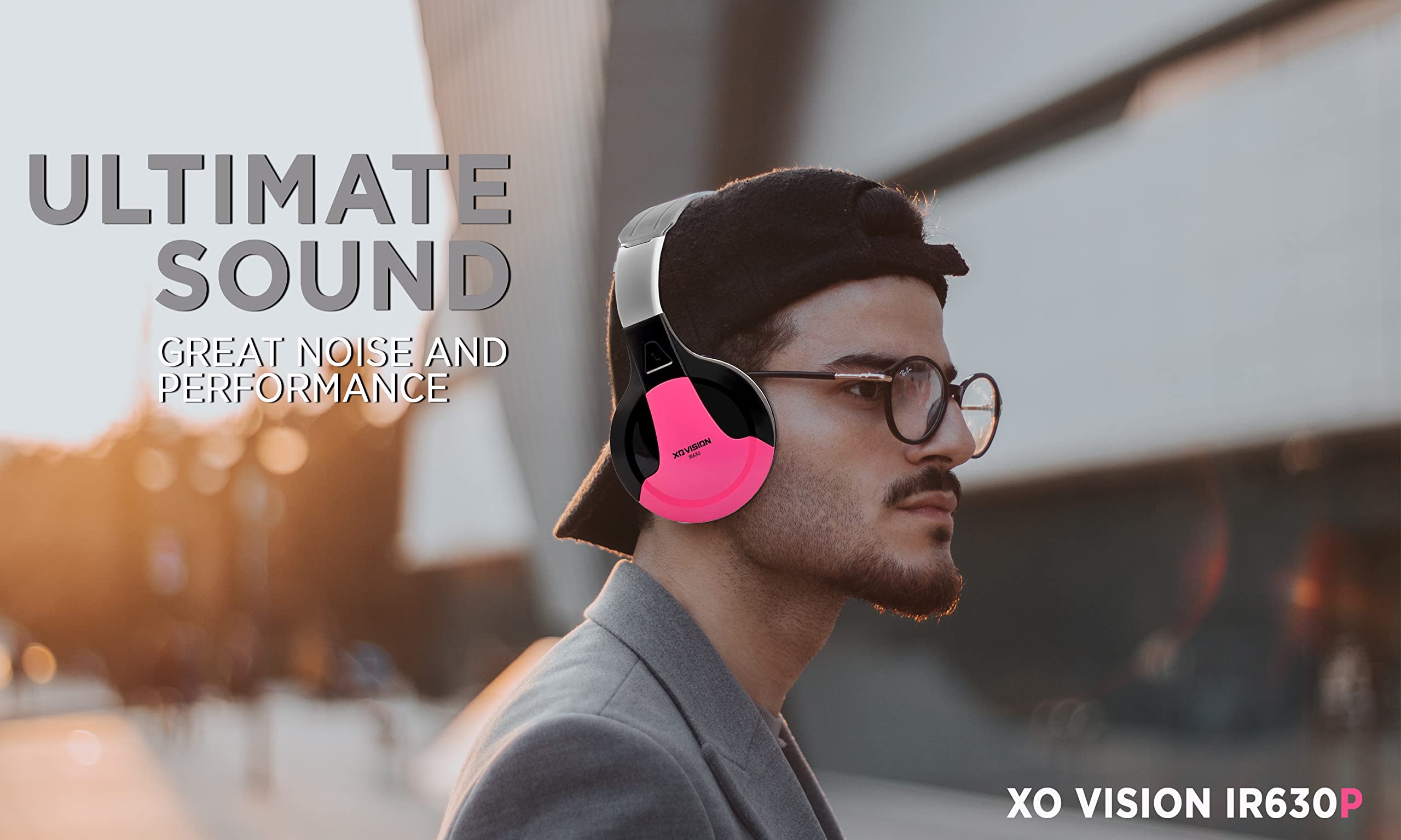 XO Vision IR630P Universal IR Wireless Foldable Headphones - Pink Bluetooth Headphones for iPhone, Android, Car & Kids | Lightweight Portable Design | Perfect for Travel, Commuting & Car Entertainment Systems