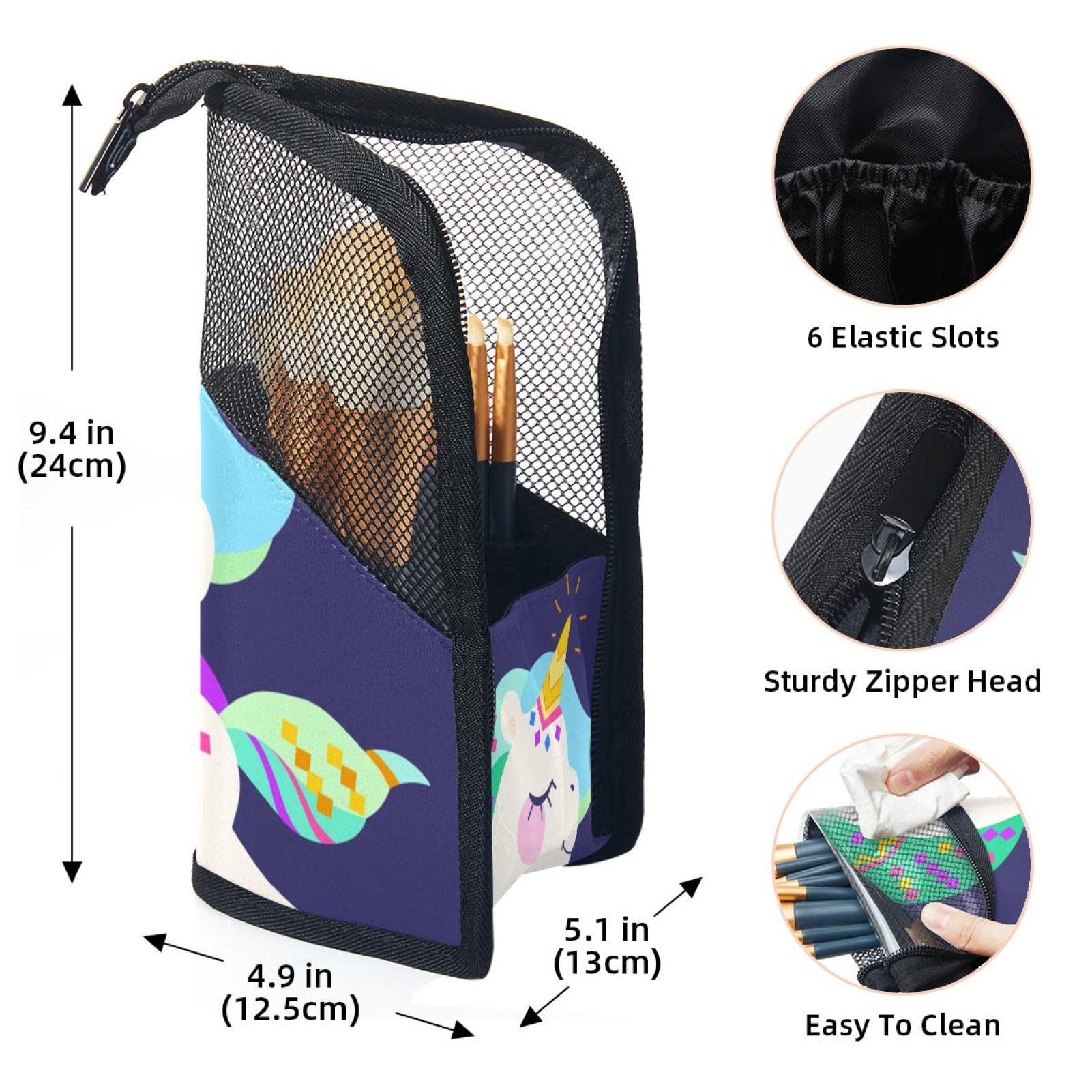 12-Piece Makeup Brush Organizer Bag with Cartoon Unicorn Design - Portable Cosmetic Brush Holder Case for Travel & Home Storage (Purple Background) - Perfect for Makeup Artists & Beauty Enthusiasts