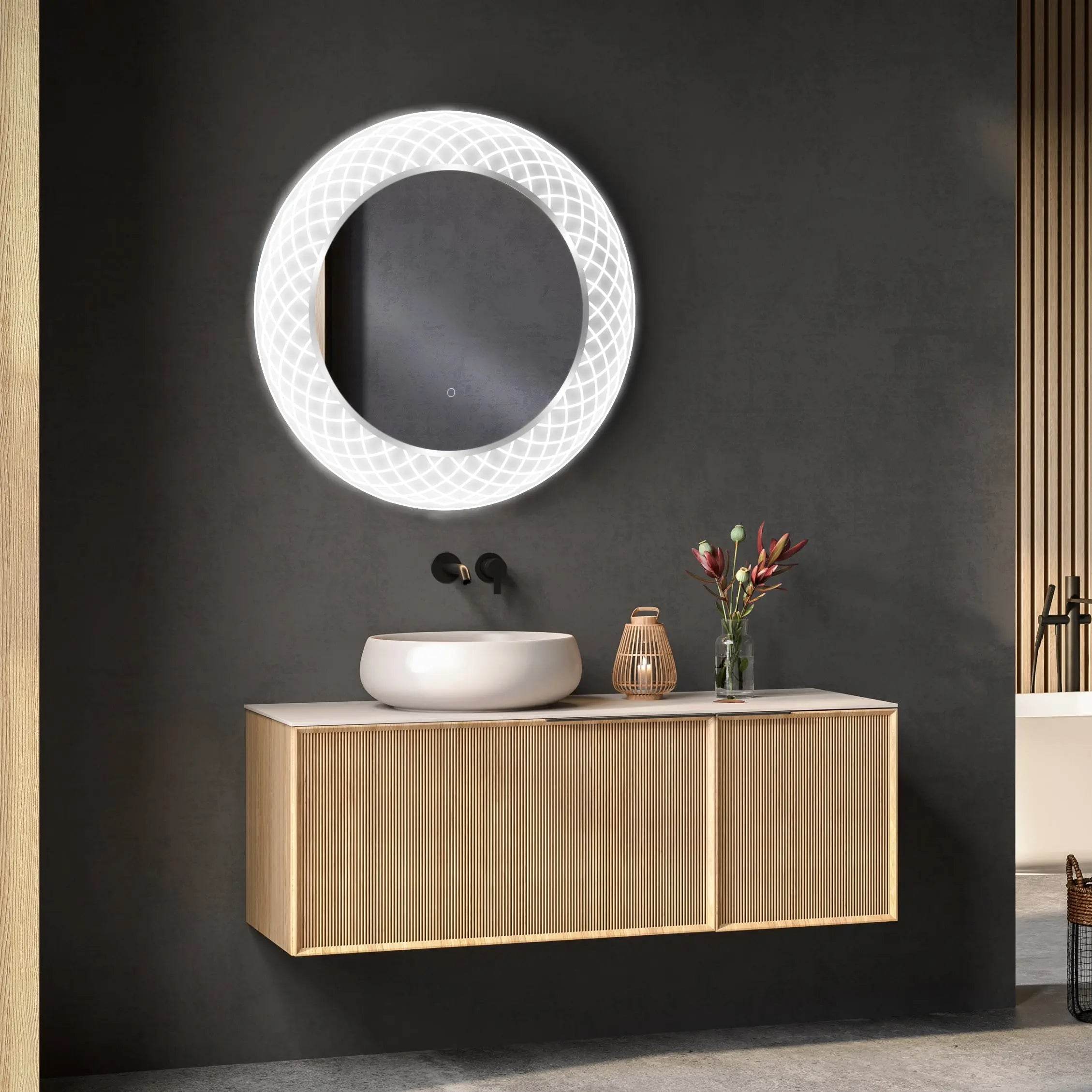 Liza Round LED Vanity Mirror with Dimmer & Defogger - 2 Sizes (12