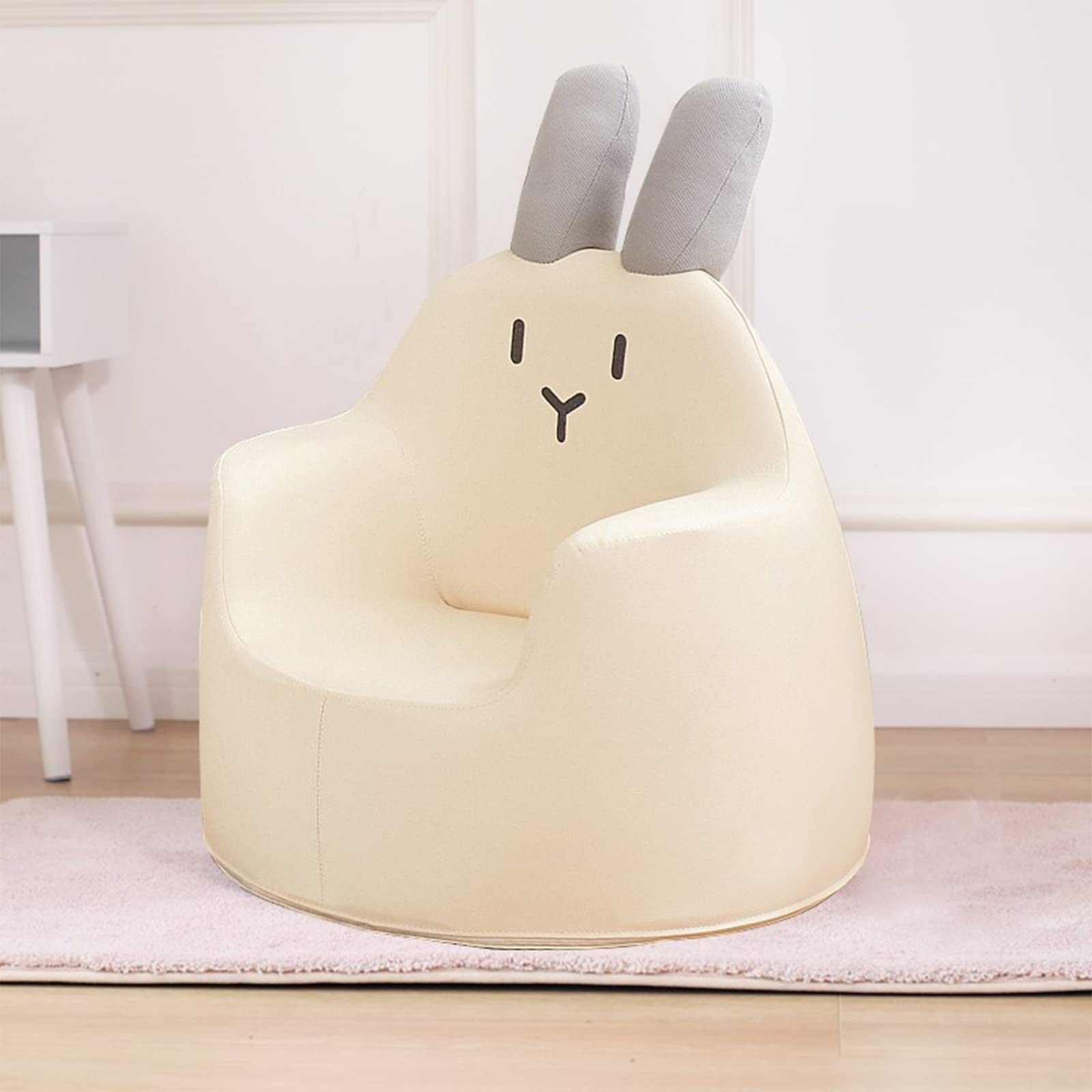 WTZWY Cute Animal Cartoon Kids Sofa - Mini PU Upholstered Armchair with Integrated Foam for Boys & Girls (Beige Rabbit) - Perfect for Nursery, Playroom & Birthday Gifts