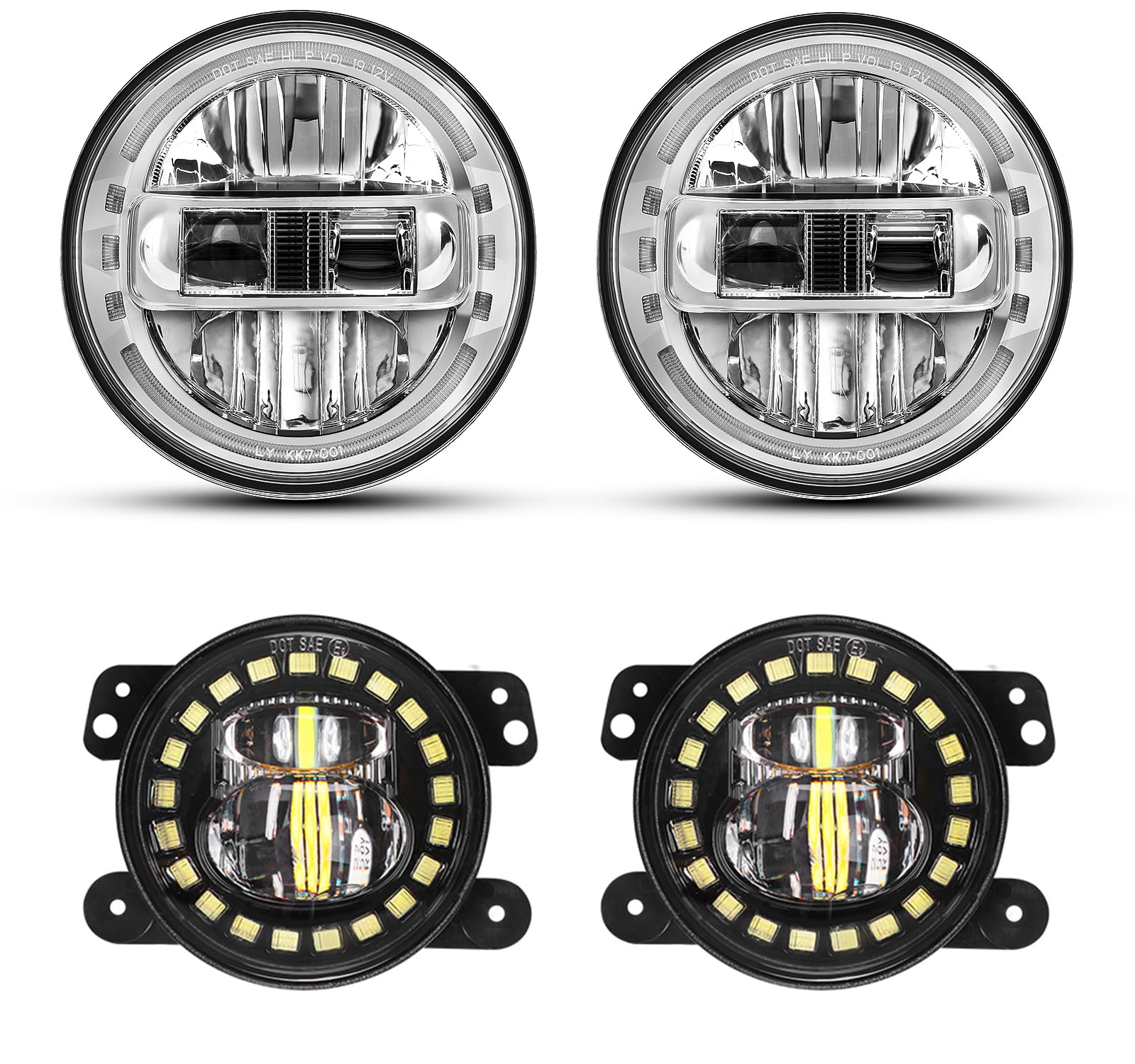 AUDEXEN 7 Inch Chrome Headlights with 4 Inch Fog Lights - High-Performance LED Off-Road Lighting for Trucks, Jeeps & SUVs