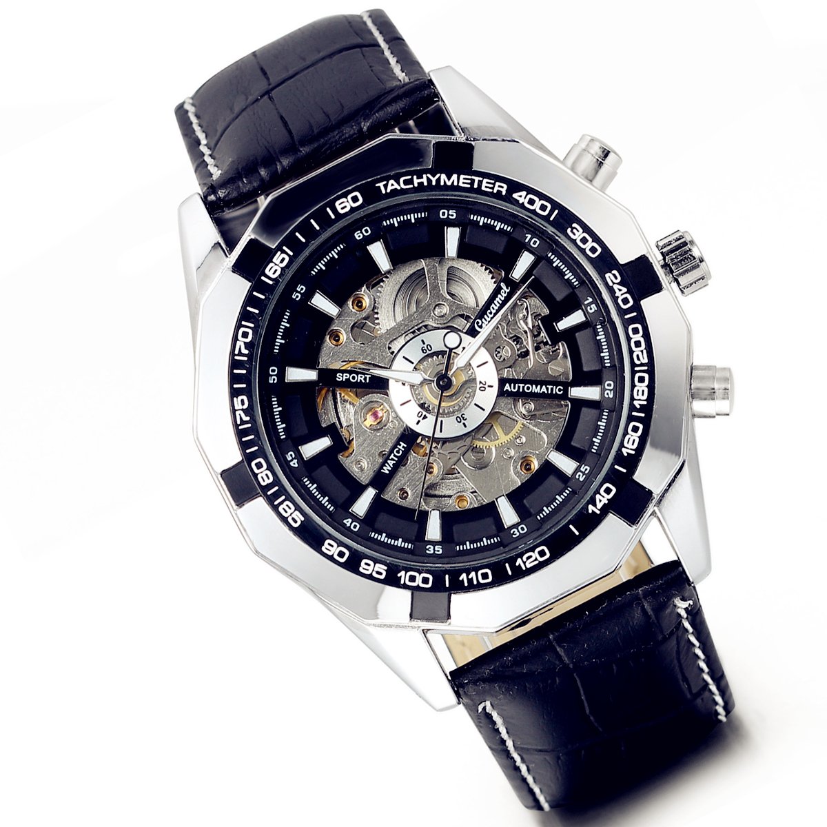 Lancardo Skeleton Dial Automatic Mechanical Men's Watch - Stainless Steel Bracelet, Round Case, Luxury Timepiece with Gift Box - Perfect for Business, Formal Events & Gifts