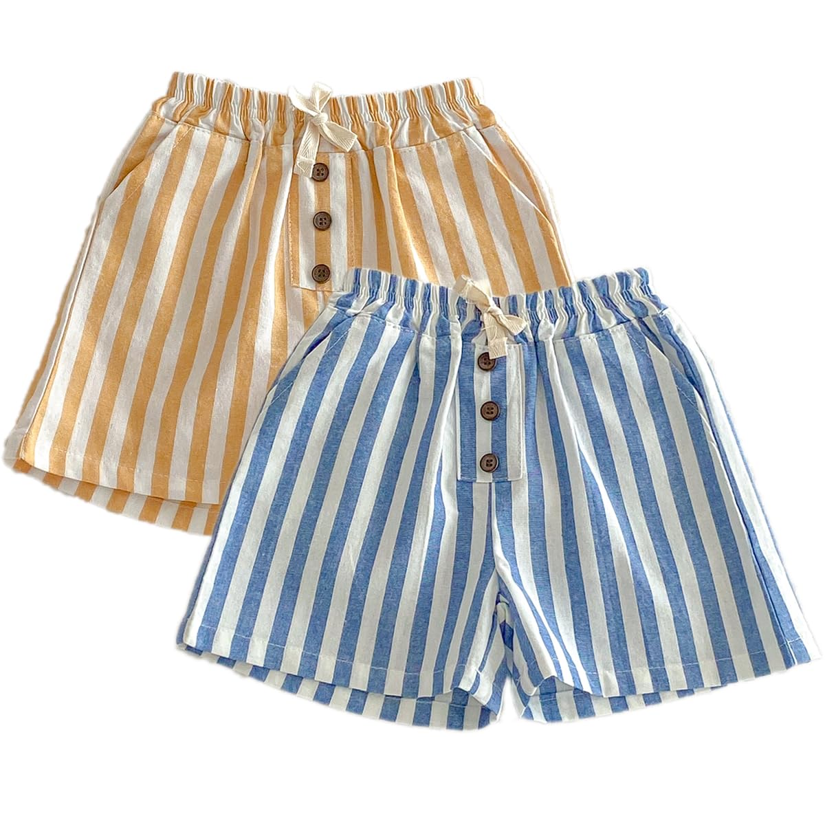 Ashmyova Boys' Classic Cotton Shorts - 2-Pack Striped Elastic Waist Casual Summer Toddler Shorts | Lightweight & Breathable for Playtime, Beach & Outdoor Activities