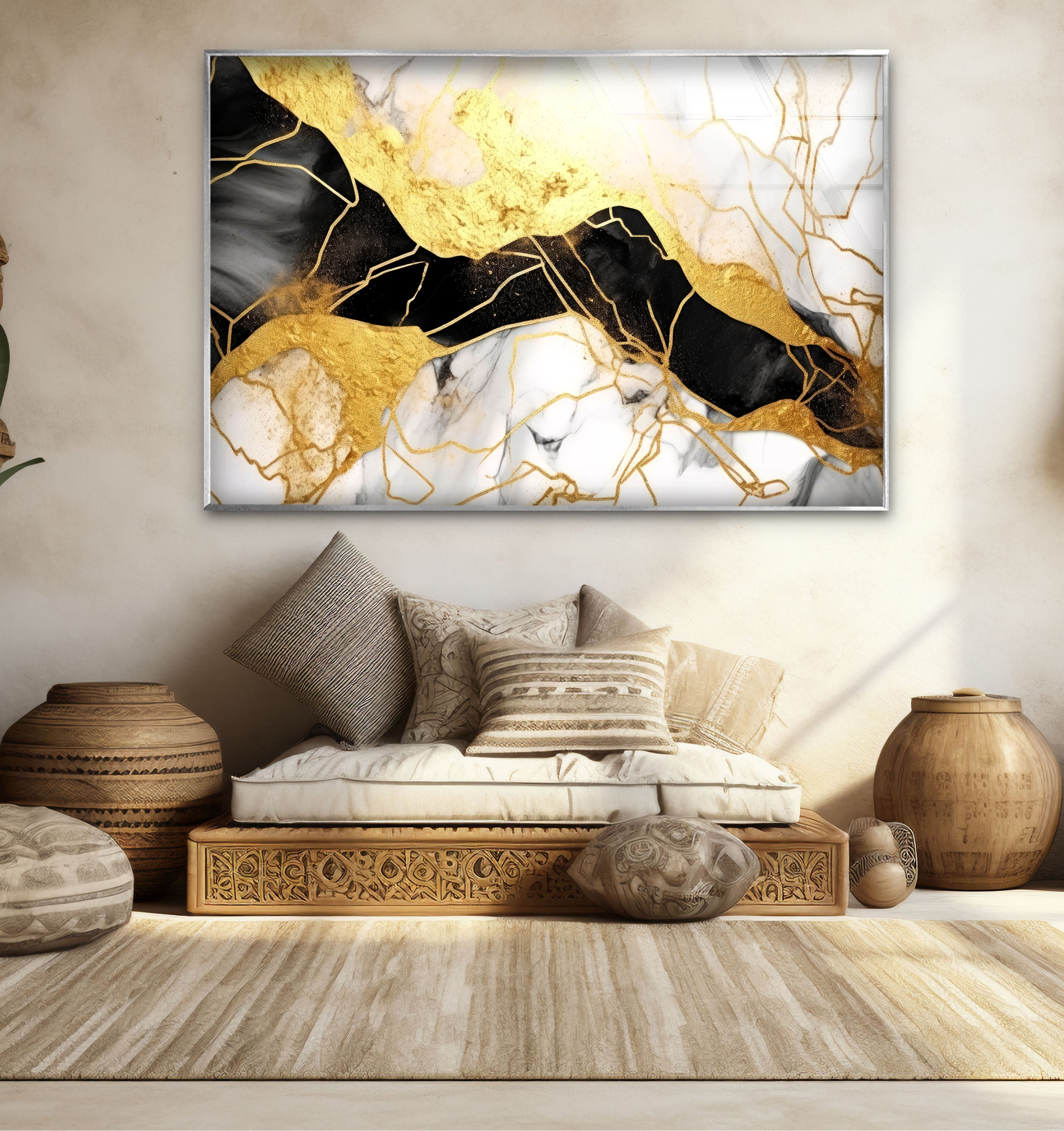 Luxury Black Gold Marble Wall Art - Abstract Glass Print for Modern Home & Office Decor | Elegant Living Room, Bedroom, Dining Room Wall Decor