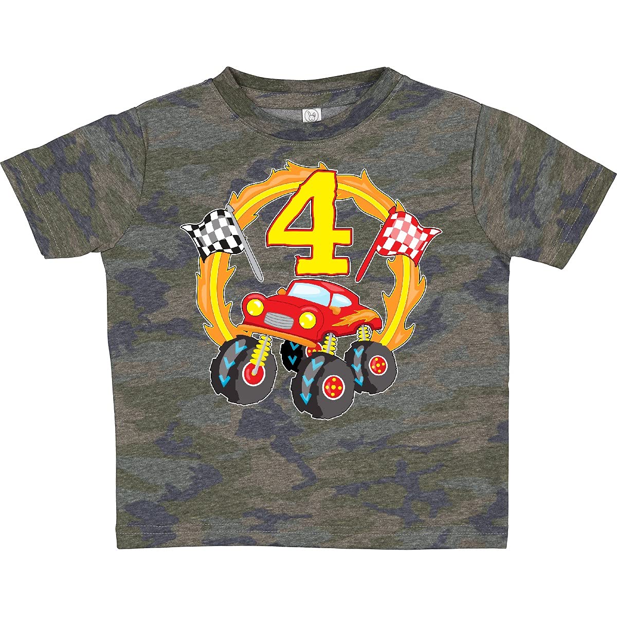 Inktastic Monster Truck 4th Birthday Toddler T-Shirt - Fun Kids Graphic Tee for Boys & Girls - Perfect for Birthday Parties, Playdates & Everyday Wear