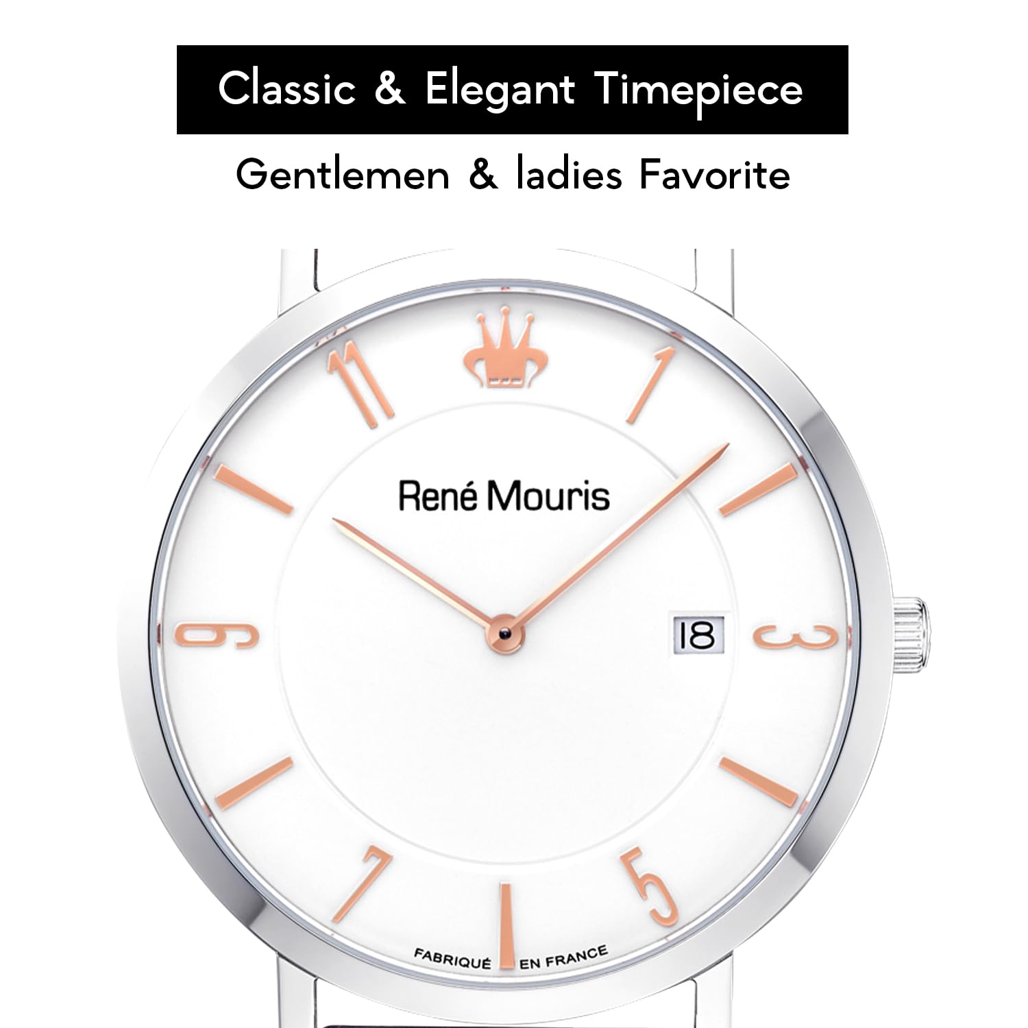 René Mouris Men's Classic Quartz Watch - 41MM 316L Stainless Steel Case, Sapphire Coated Mineral Crystal, 50M Waterproof, Italian Leather Strap - Elegant Dress Watch for Business, Office & Formal Occasions