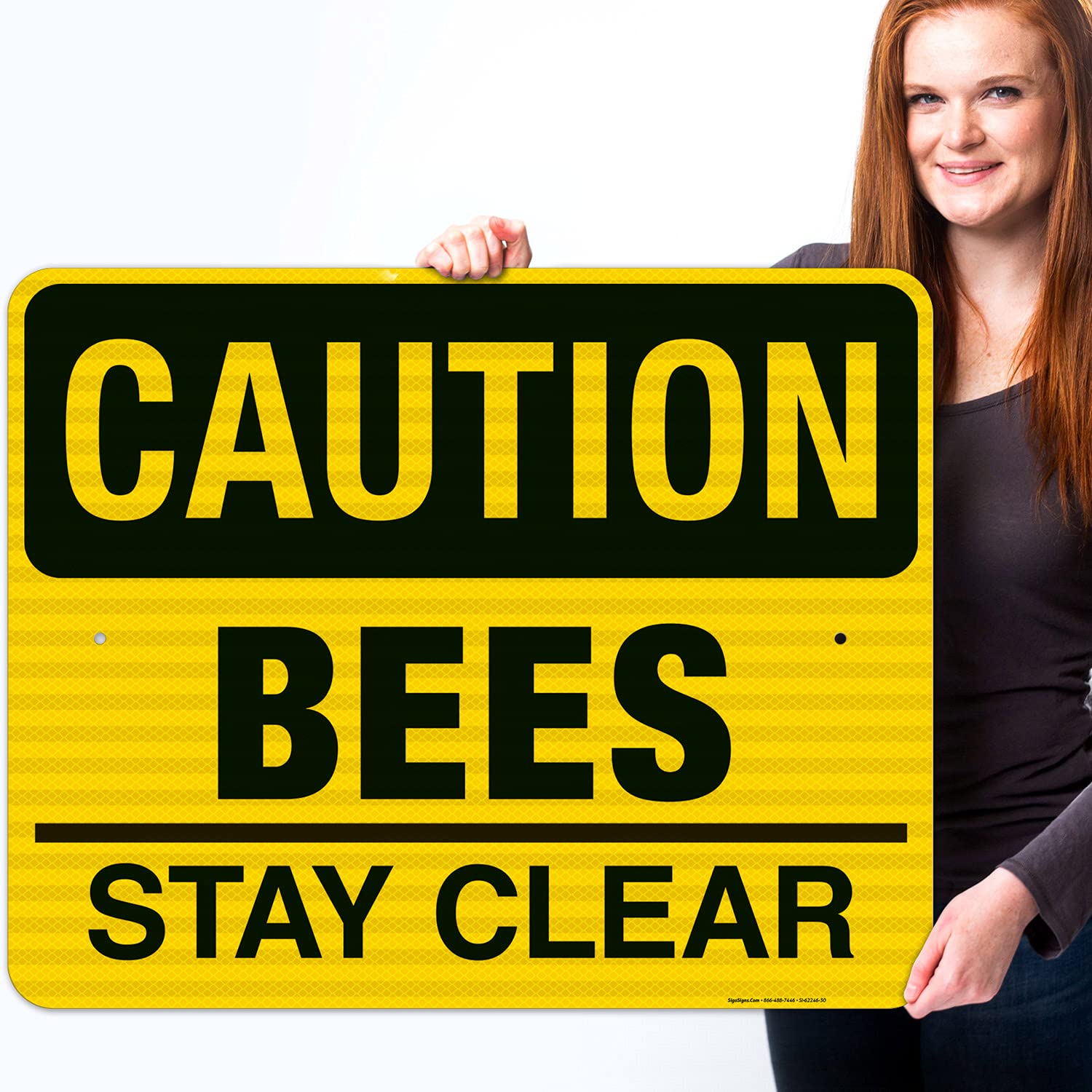 Bees Stay Clear Sign - 24x30 Inches Reflective Aluminum Warning Sign, 3M EGP .080 Thick, Fade Resistant, Made in USA - Perfect for Beekeeping Areas, Farms & Outdoor Spaces