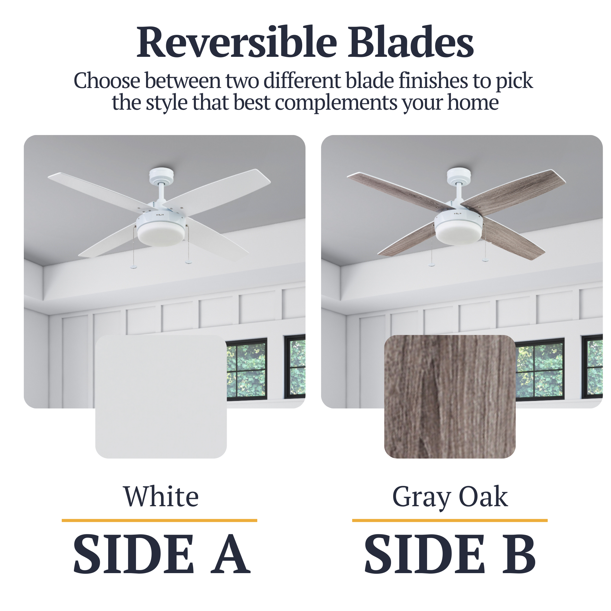 52 Inch Memphis White Ceiling Fan with Pull Chain - Perfect for Living Room, Bedroom, and Outdoor Spaces