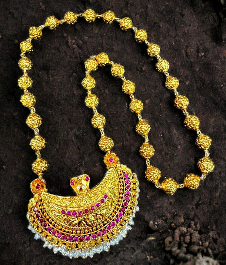 Amodini Kokkethathi Silver Kodava Rudraksha Necklace for Women - Traditional Indian Spiritual Jewelry for Meditation, Yoga & Festivals