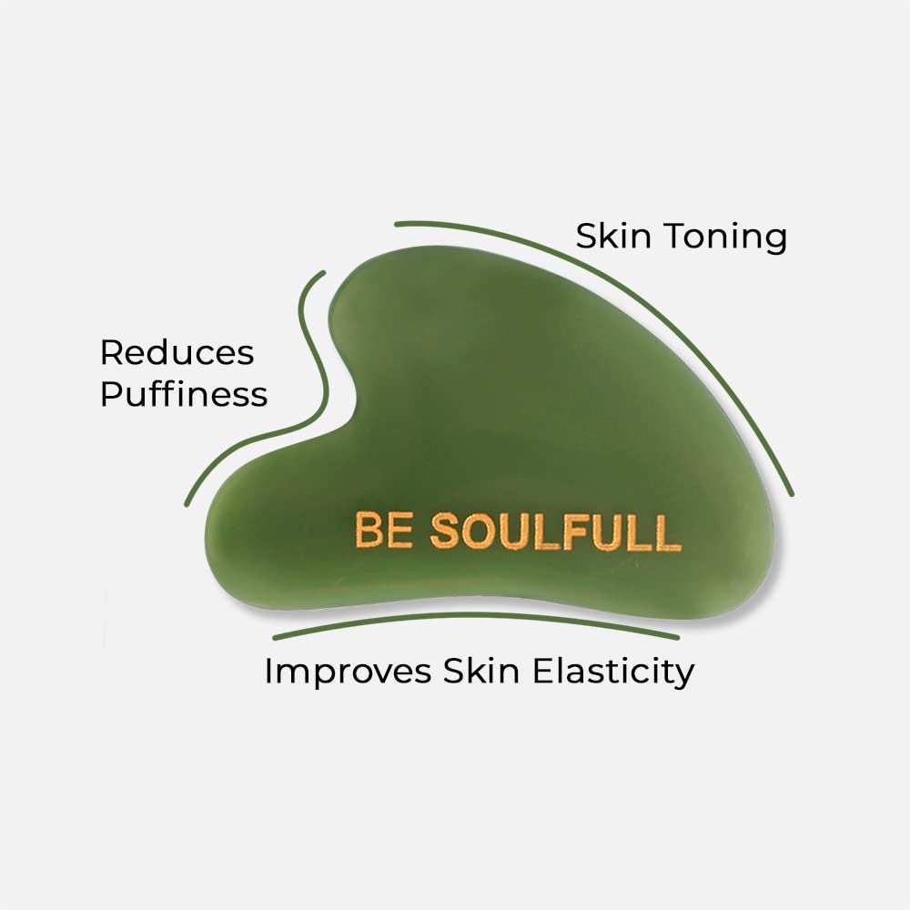 BE SOULFULL Jade Gua Sha Stone - Natural Green Jade Facial Massage Tool for Face Sculpting, Jawline Definition & Relaxation - Includes Magnetic Storage Box - Perfect for Skincare Routine & Self-Care Rituals