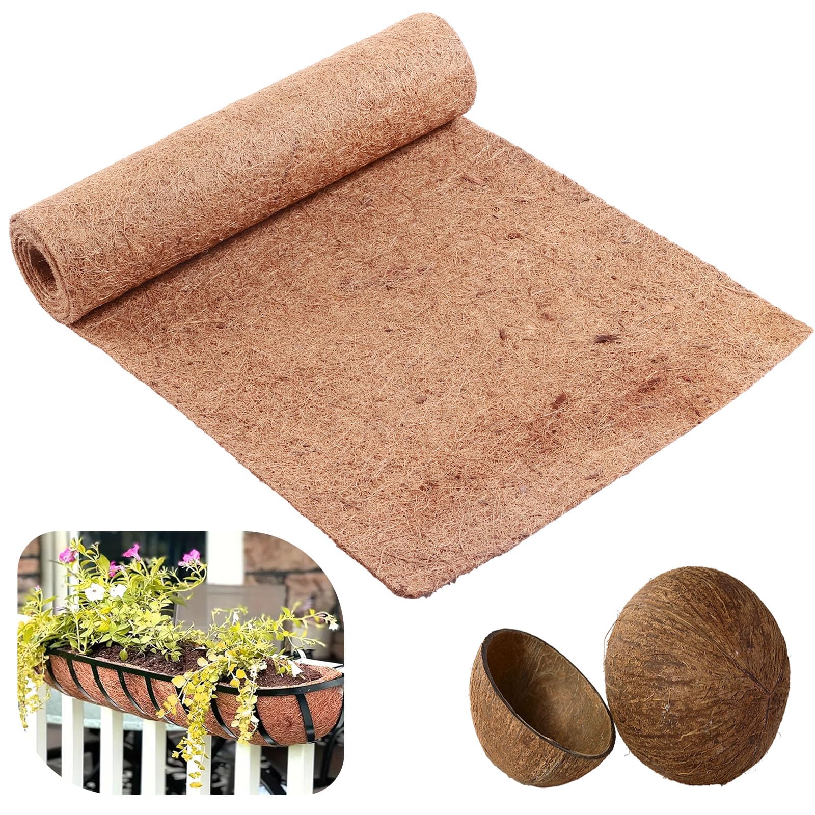 24x160 Inch Coco Liner Roll - Natural Coconut Fiber Mat for Planters, Window Boxes, DIY Flower Baskets, Pet Pads & Reptile Carpet - Perfect for Indoor/Outdoor Gardening, Home Decor and Pet Habitat Accessories