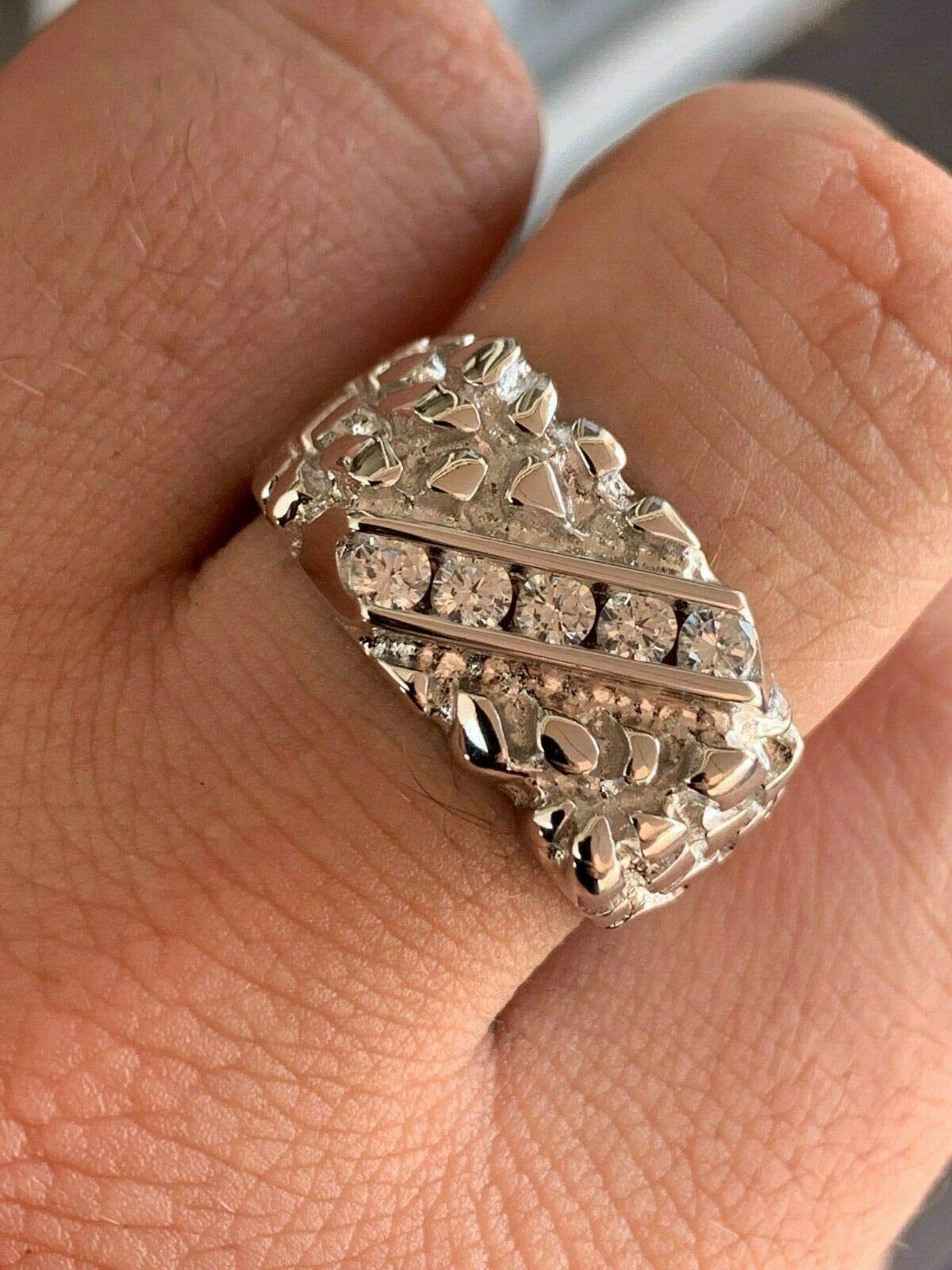 925 Sterling Silver Men's Nugget Ring - Iced Out Pinky or Ring Finger Jewelry - Size 7-13 - Perfect for Gifts, Weddings & Everyday Wear