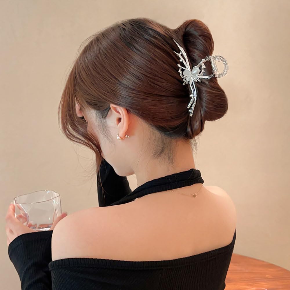 Silver Butterfly Hair Clips - 4 Inch Metal Hair Claw Clips for Women, Strong Hold Hair Clamps, Fashion Hair Accessories for Girls & Ladies | Perfect for Updos, Ponytails & Everyday Styling