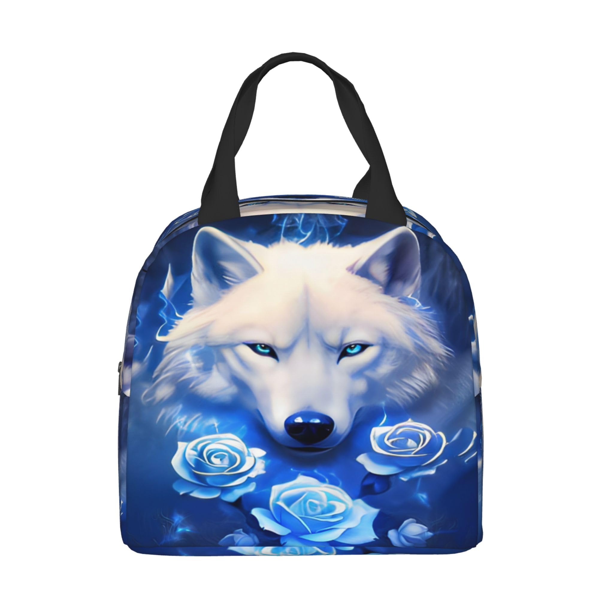 Insulated Blue Rose Wolf Lunch Box - Reusable Meal Bag for School, Work, Travel & Picnic - Food Container for Men, Women, Boys & Girls - Perfect for Office, Outdoor Activities & Daily Commute