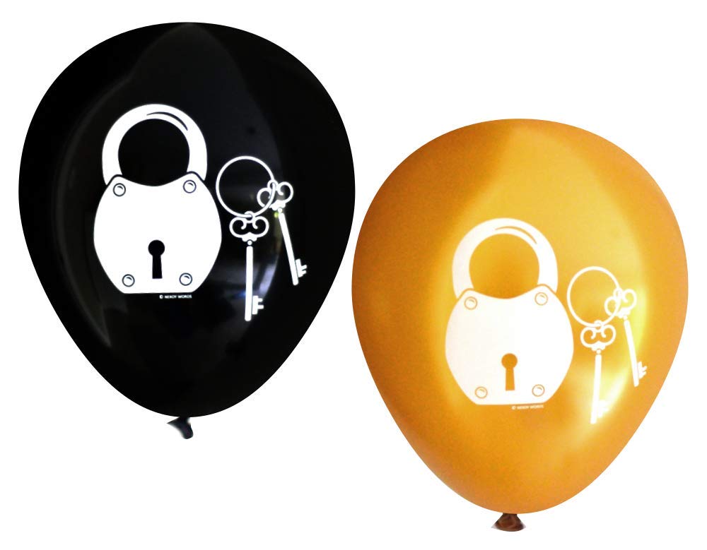 **Nerdy Words Padlock & Key Latex Balloons (16-Pack) – Black & Gold Pirate Escape Room Decorations – Perfect for Themed Parties, Birthday Decor, and Game Night Props**