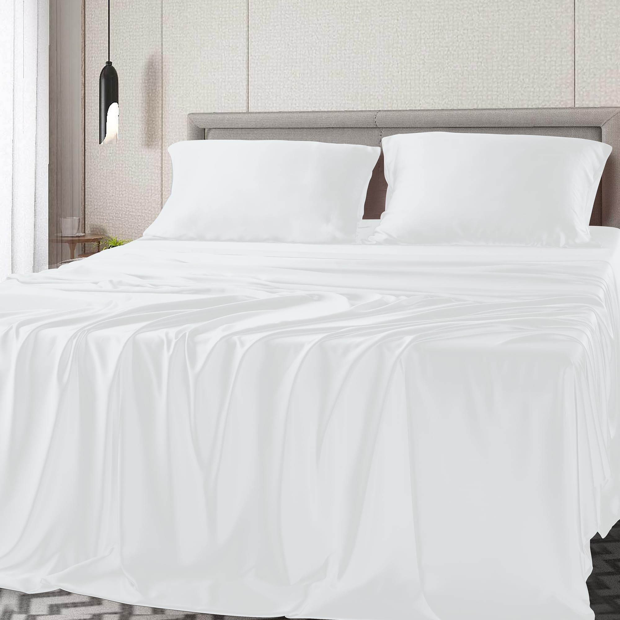 Premium 400 Thread Count Bamboo Viscose Twin Bed Sheets Set - 3 Piece Breathable & Silky Soft Sateen Weave Sheet Set for 8