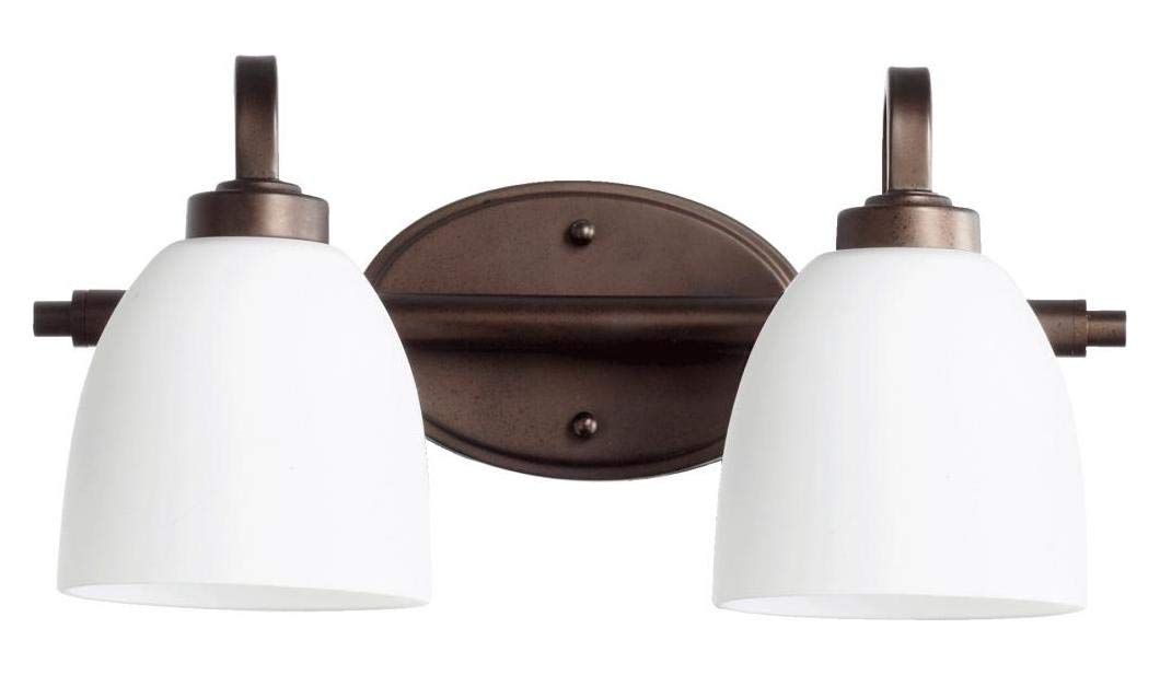 2-Light Oiled Bronze Vanity Light Fixture with Satin Opal Glass Shades - Perfect for Bathroom, Dressing Room & Bedroom Lighting