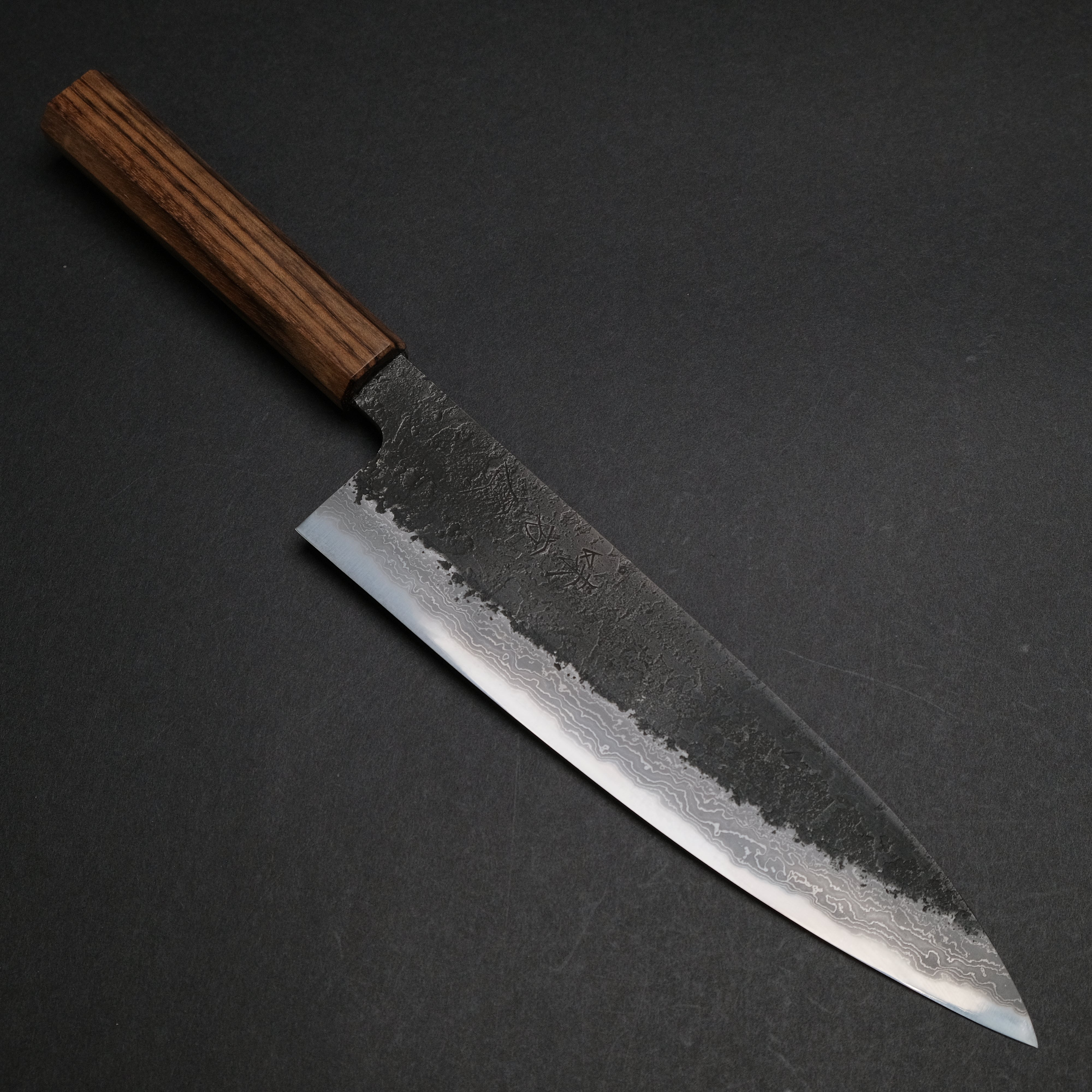 Premium Ajikataya White #2 Nashiji Damascus Gyuto 210mm Japanese Chef Knife with Obankole Handle (#48) - Perfect for Sushi, Meat Slicing & Professional Kitchen Use