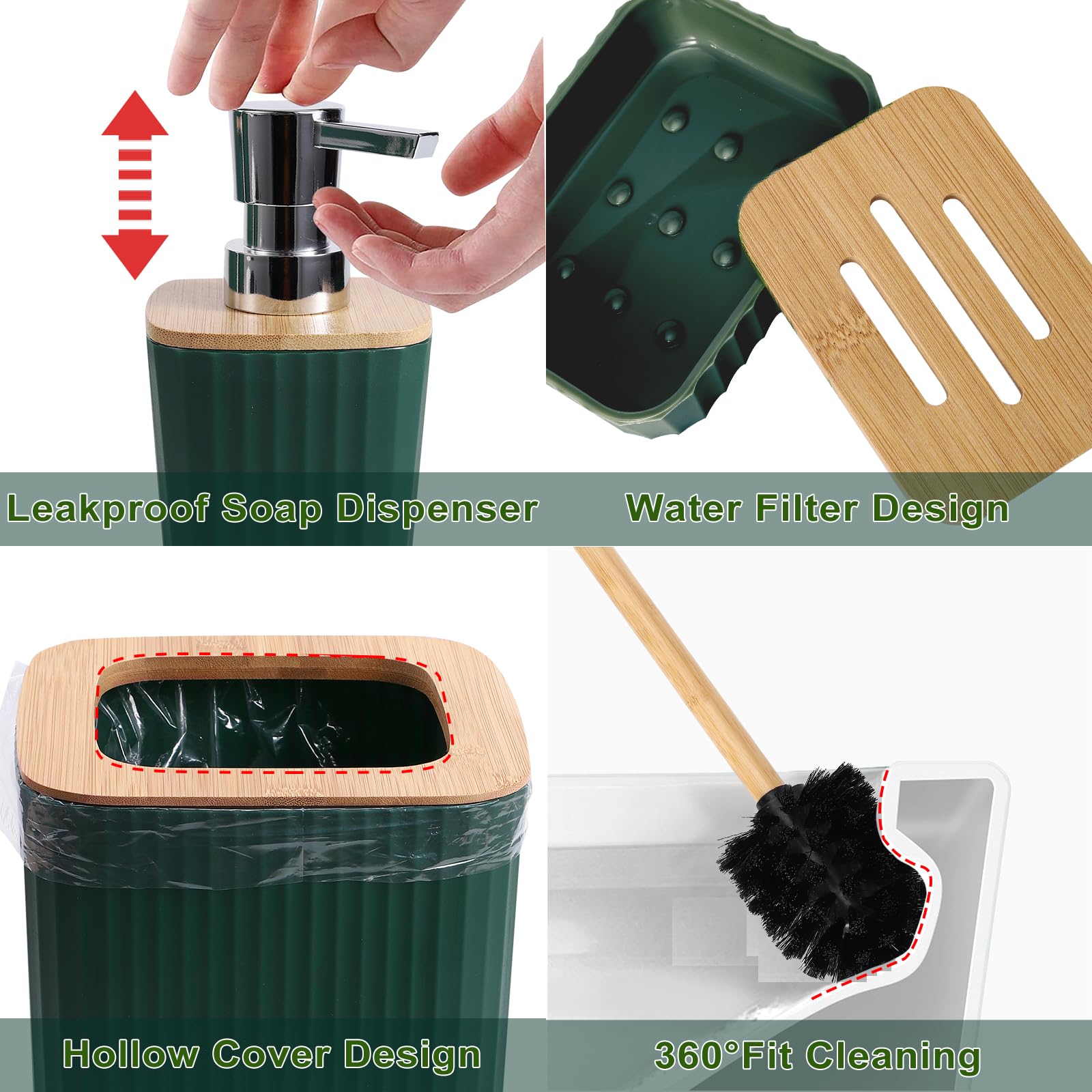 9-Piece Beige Bathroom Accessories Set - Includes Trash Can, Vanity Tray, Soap Dispenser, Soap Dish, Toothbrush Holder, Toothbrush Cup, Toilet Brush & Qtip Holders - Perfect for Home, Apartment, Hotel & Guest Bathroom Decor