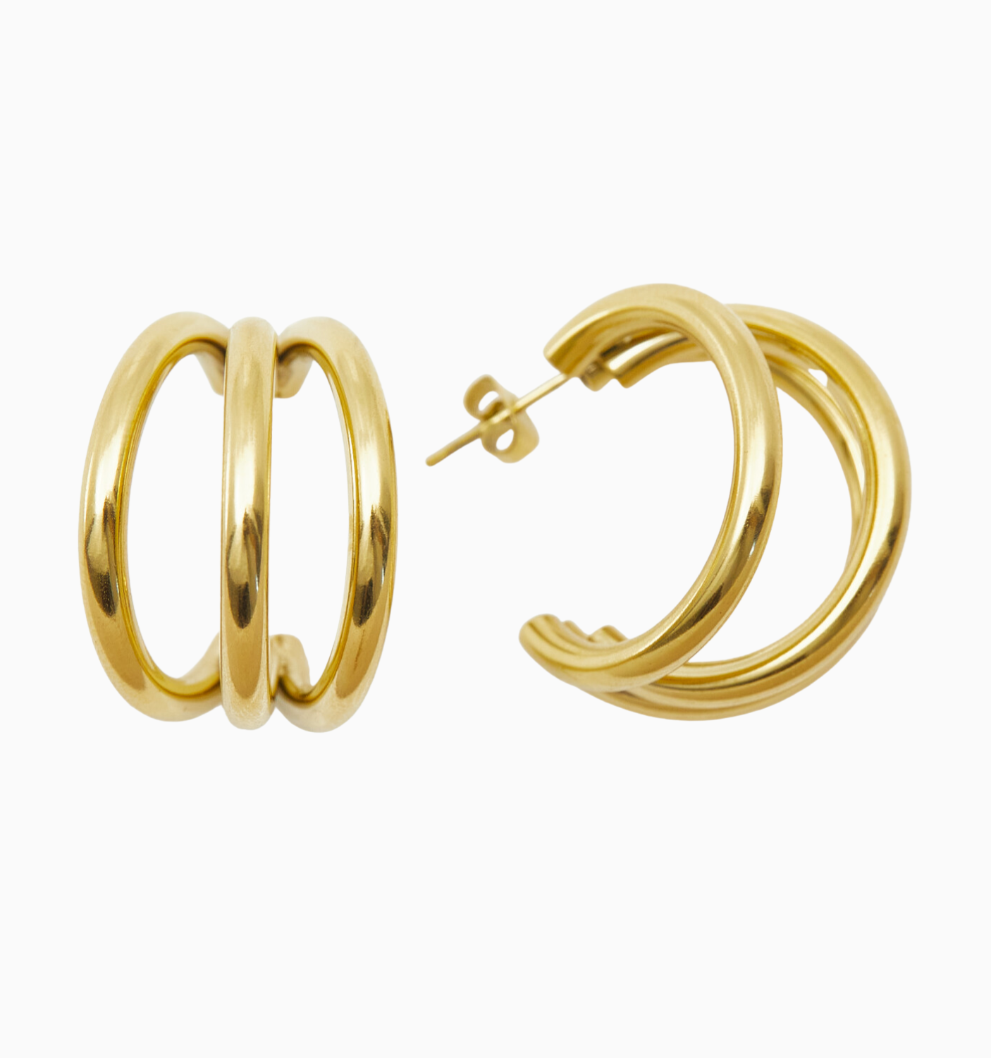 Sophia Triple Hoop Earrings for Women - 14K Gold Plated Stainless Steel Dangle Earrings - Trendy Boho Chic Jewelry for Party, Date Night & Everyday Wear