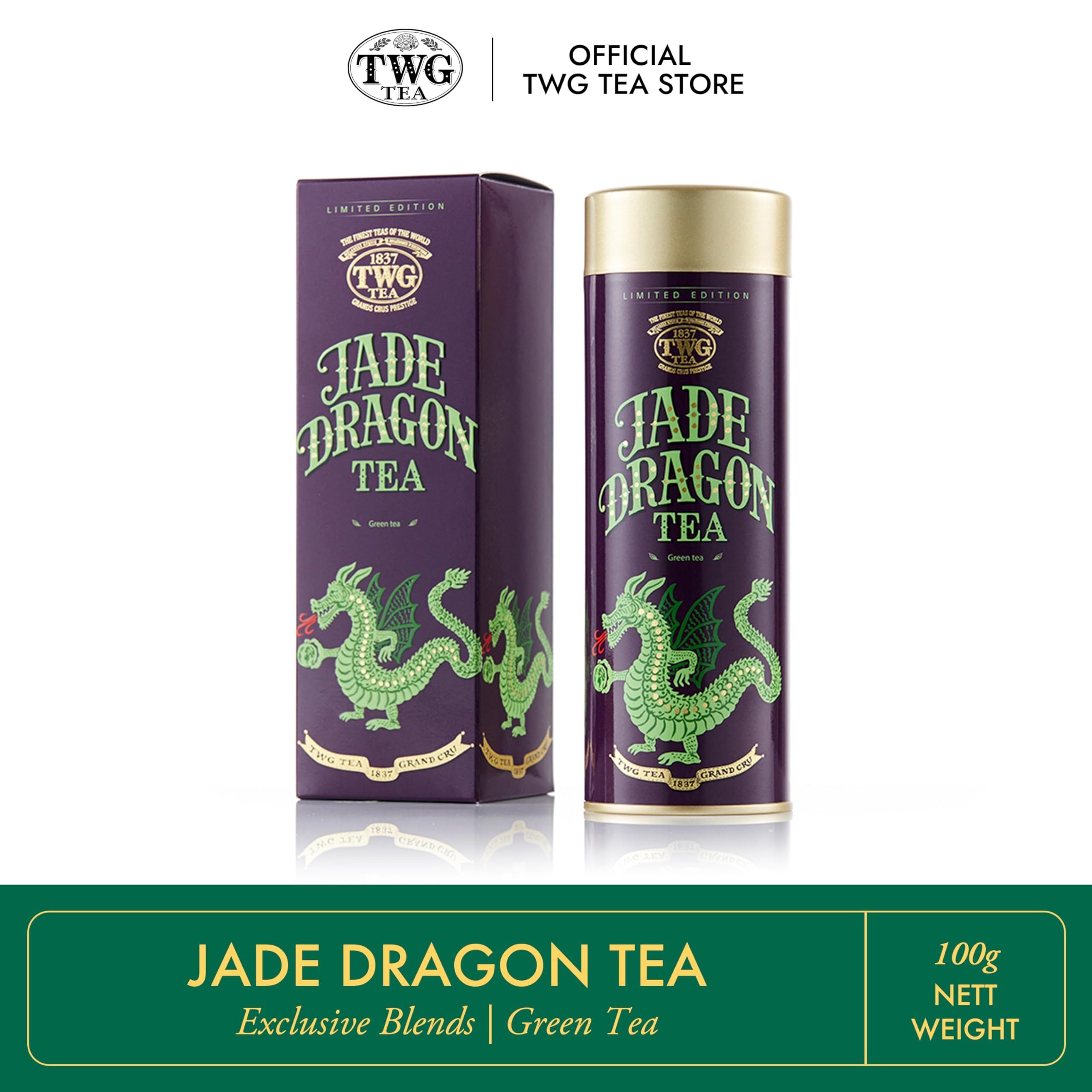 Premium TWG Jade Dragon Green Tea - Intense Flavor & Aroma in Elegant Haute Couture Tin (100g) - Perfect for Gifting, Afternoon Tea & Relaxation Moments