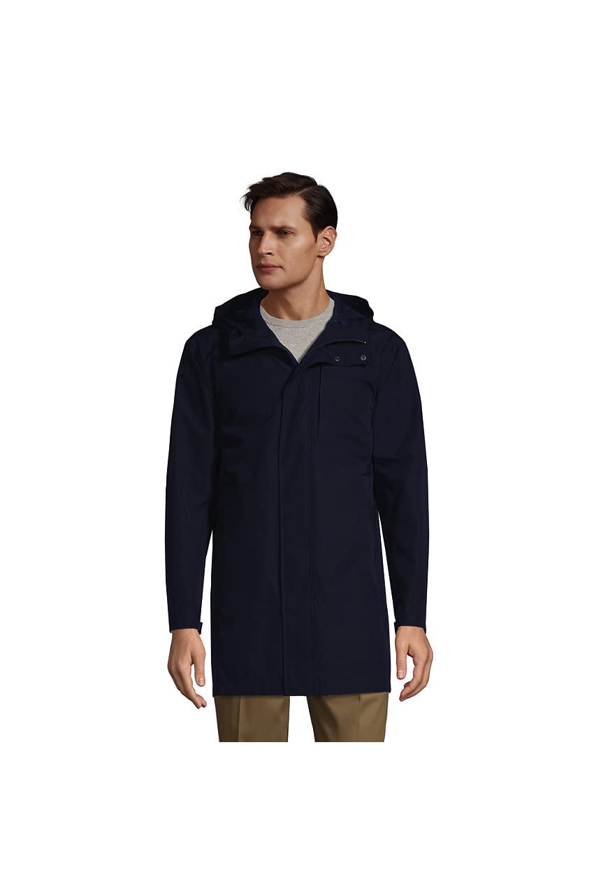 Lands' End Men's Waterproof Hooded Rain Jacket - Lightweight Windproof Outdoor Coat for Hiking, Camping & Commuting