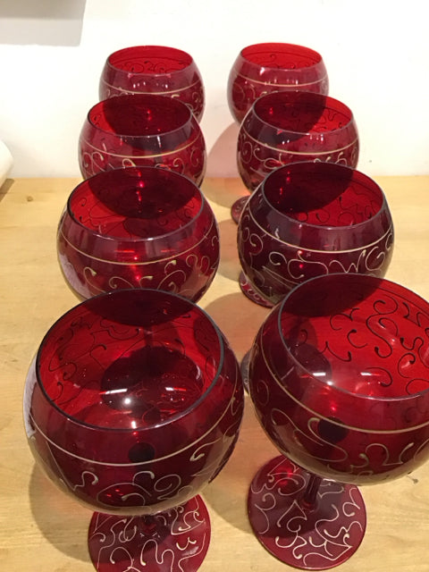 8-Piece Set of Elegant Red and Gold Glass Goblets - Perfect for Weddings, Parties, and Formal Dining