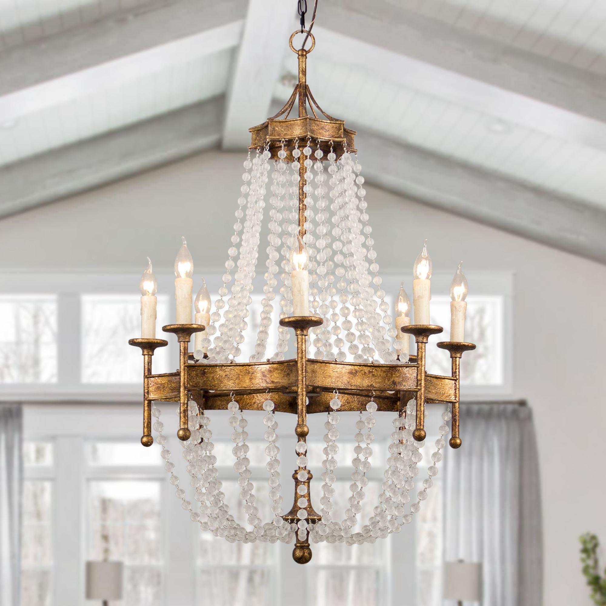 Chappell 8-Light Rustic Gold Candle Style Empire Chandelier - Elegant Farmhouse Lighting for Dining Room, Living Room & Bedroom