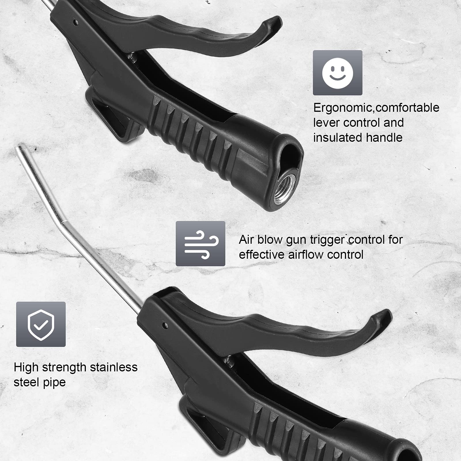 Honoson 8-Piece Power Air Nozzle Blower Gun Kit with Pistol Grip - High Pressure Air Blow Tool for Compressor - Industrial & Home Mechanics Accessories (Black) - Perfect for Dust Cleaning, Drying, and Workshop Maintenance