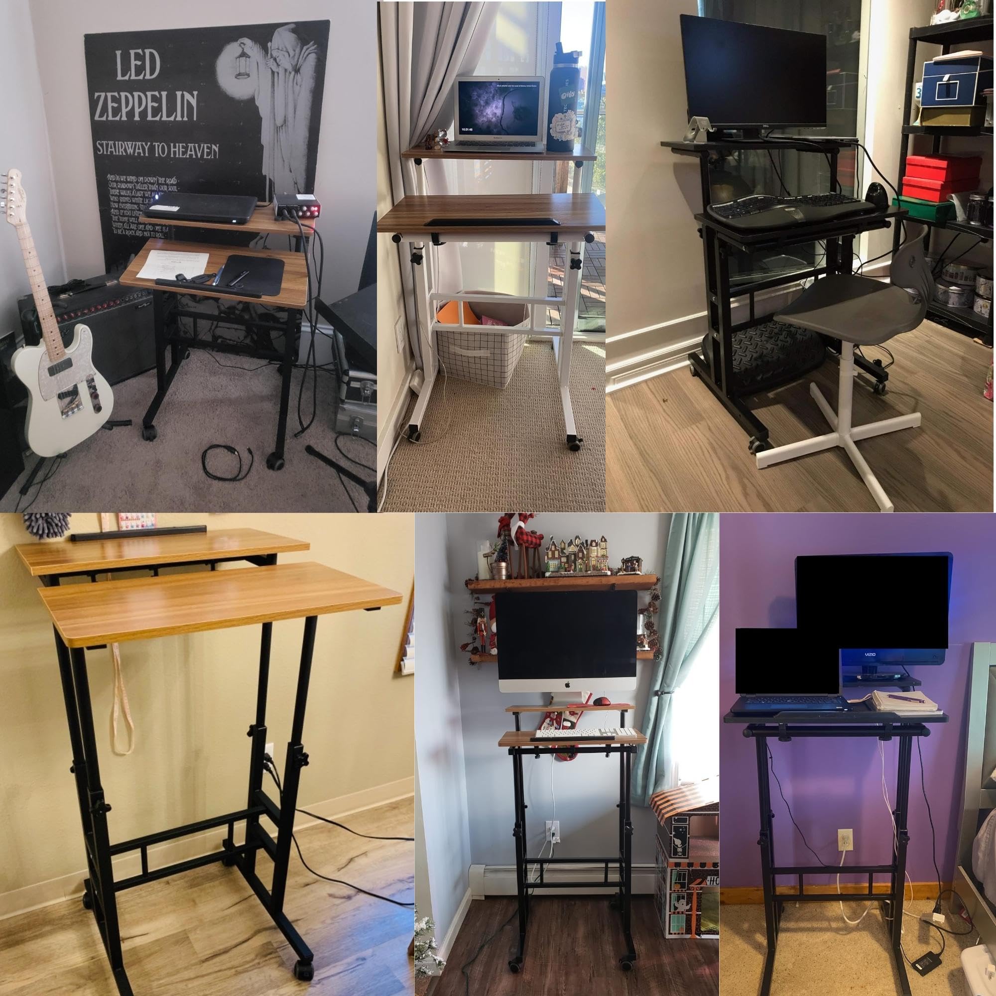 Adjustable Mobile Standing Desk on Wheels - Black 101-BK for Home & Office