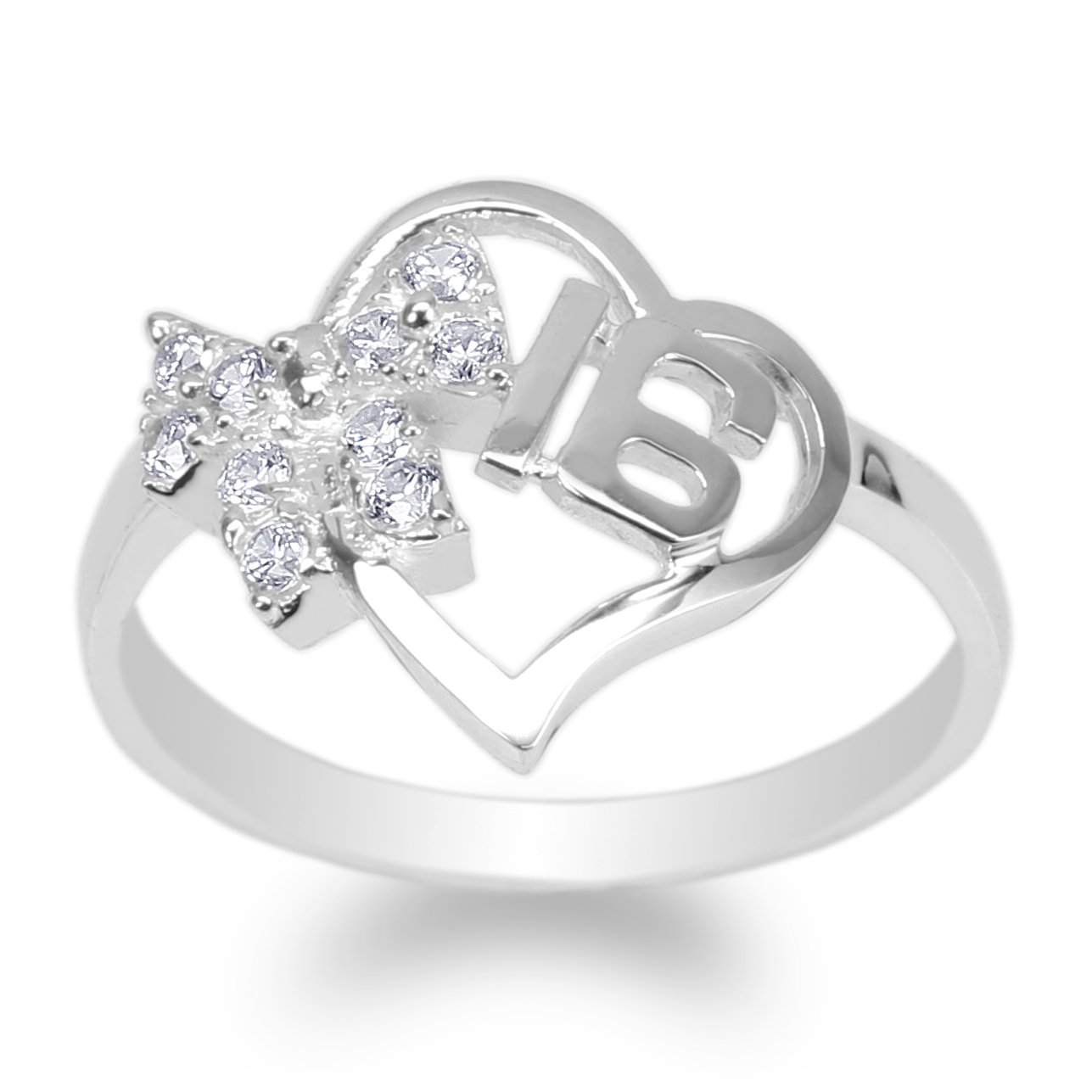JamesJenny 14K White Gold Ribbon Heart Shaped Sweet 16 Ring for Women - Size 4-9 | Elegant Gift for Birthday, Anniversary & Valentine's Day