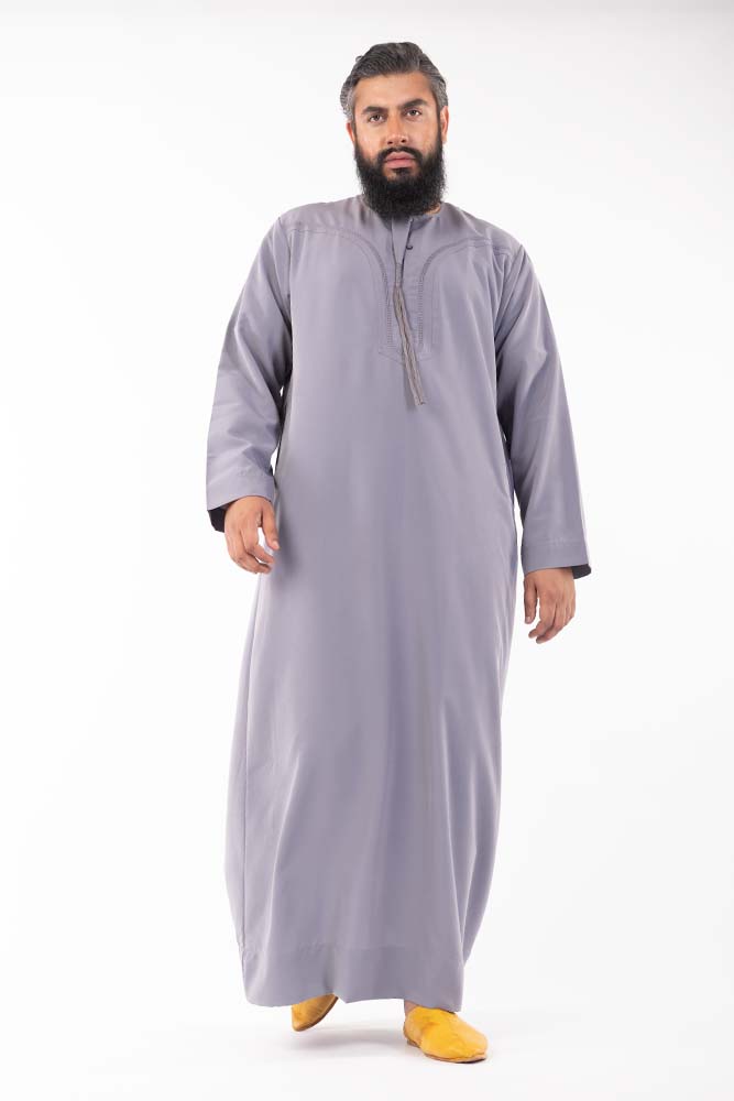 Grey Men's Arab Omani Jubba Traditional Robe - Perfect for Eid Celebrations, Weddings & Cultural Events